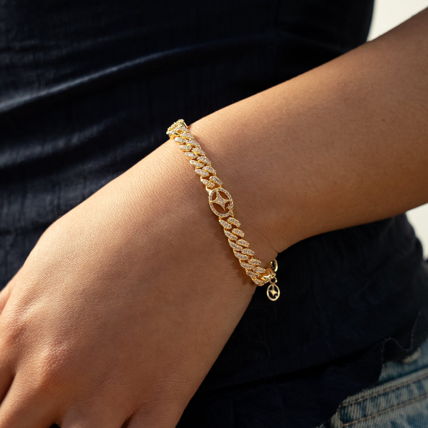 Bracelet Iced Cuban link Signature 5 mm Doré