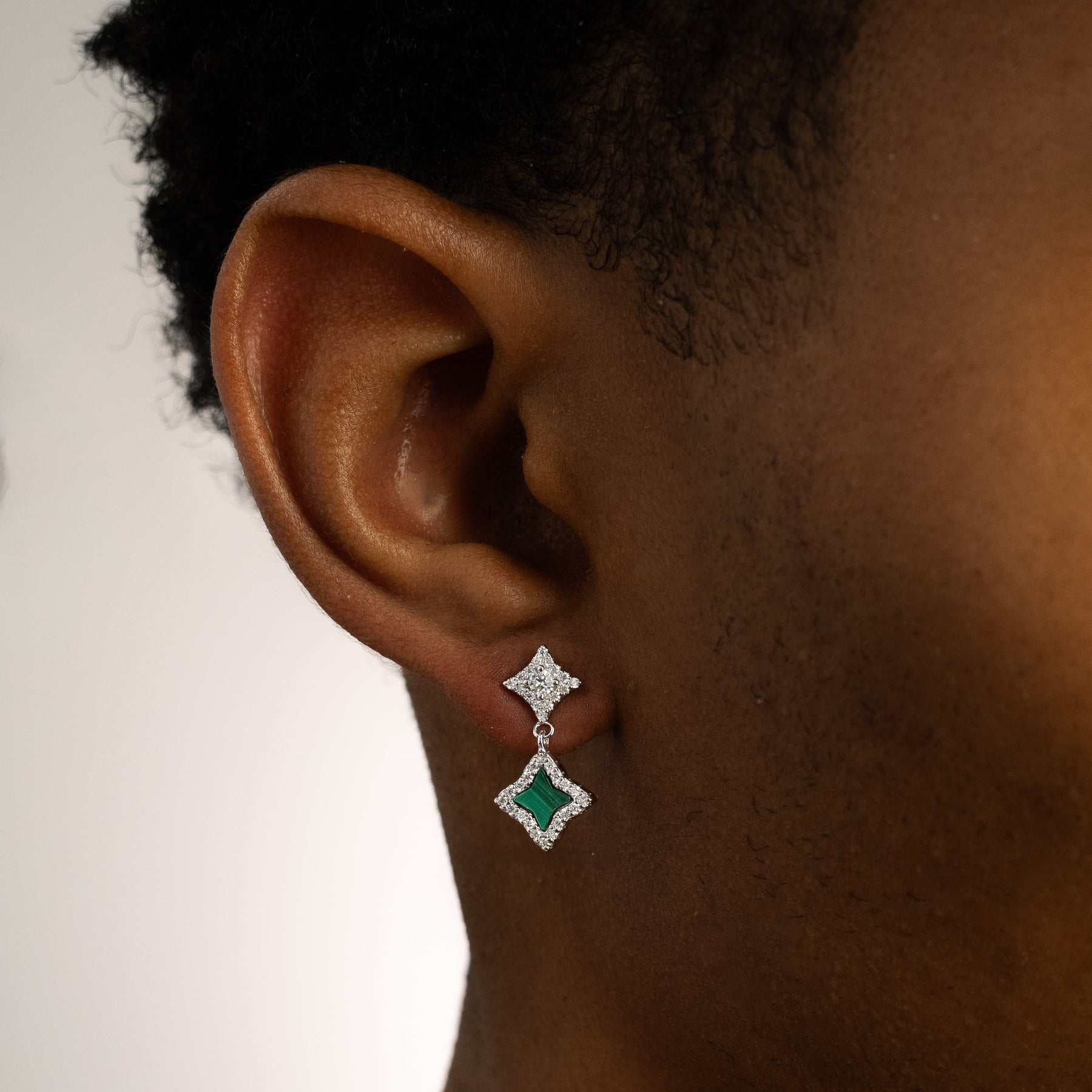 Stars & Flowers earrings argentées - Motif vert