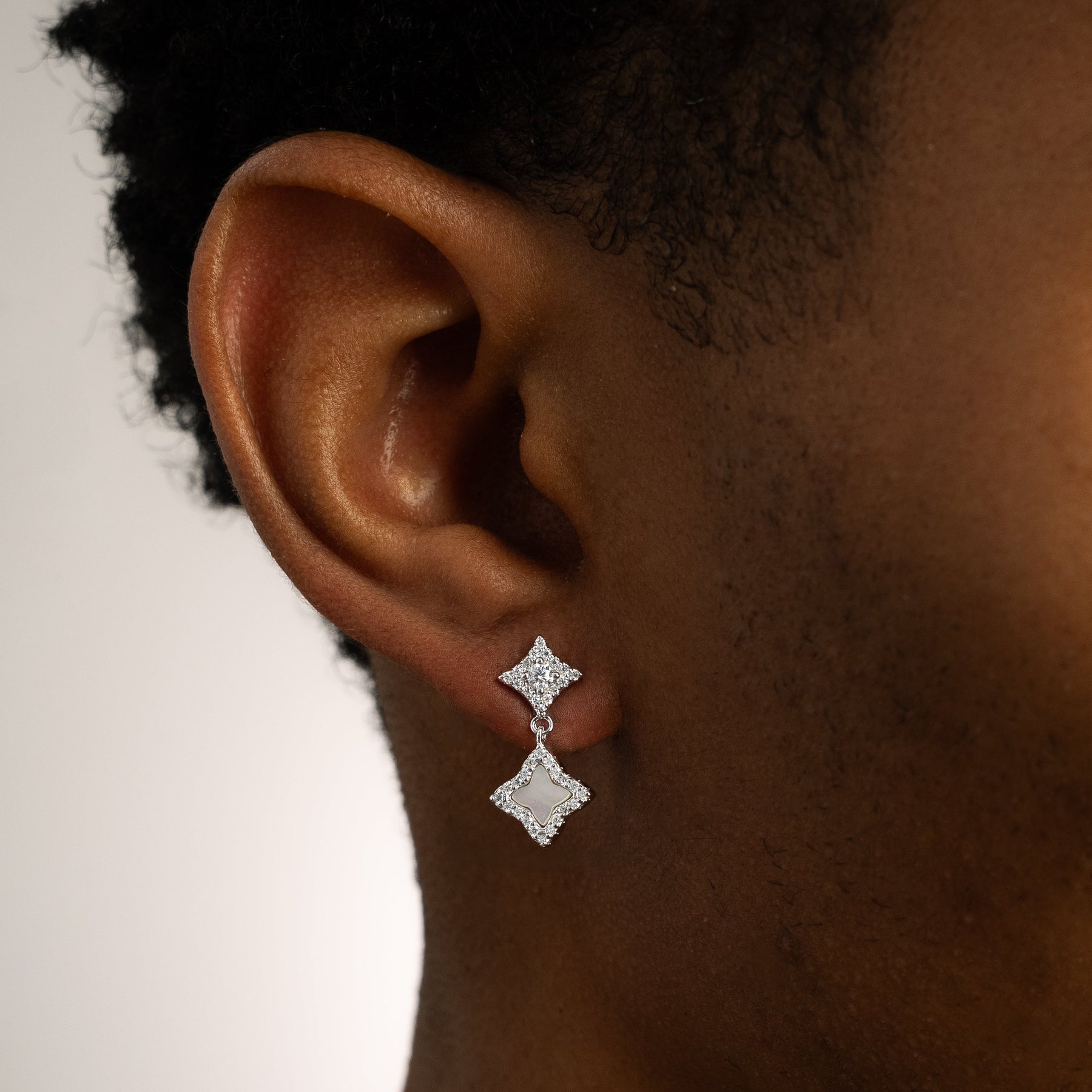 Stars & Flowers earrings argentées - Motif blanc