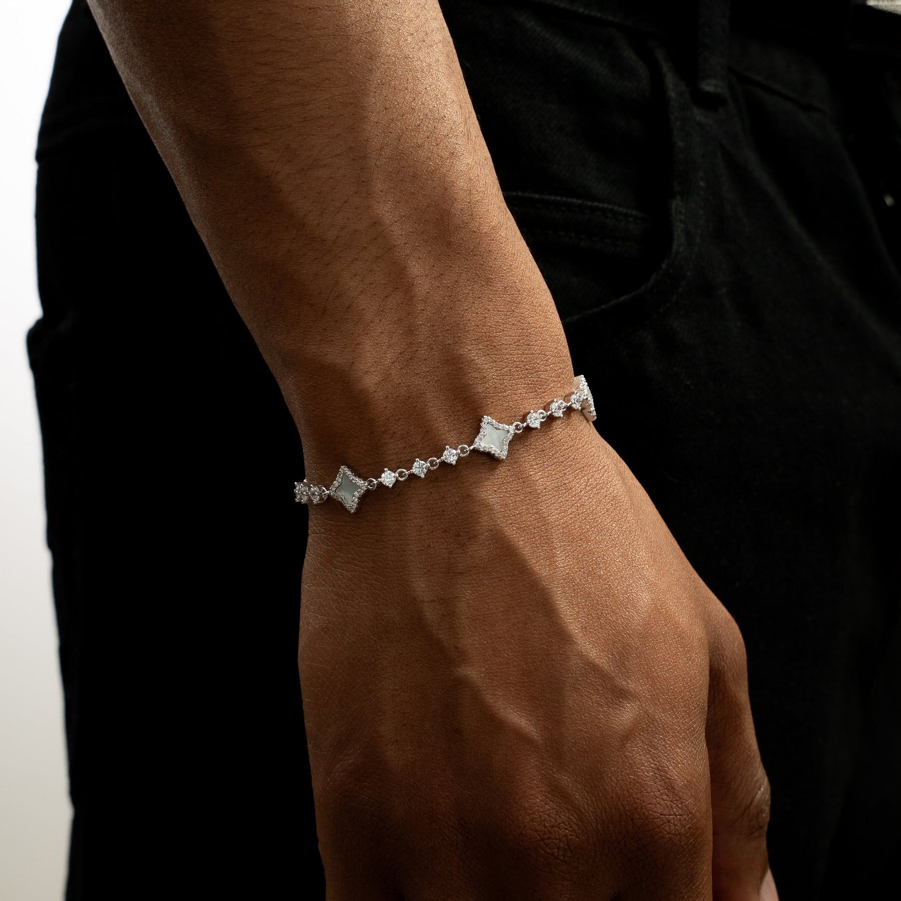 Bracelet Flower Tennis Argenté - Motif Blanc