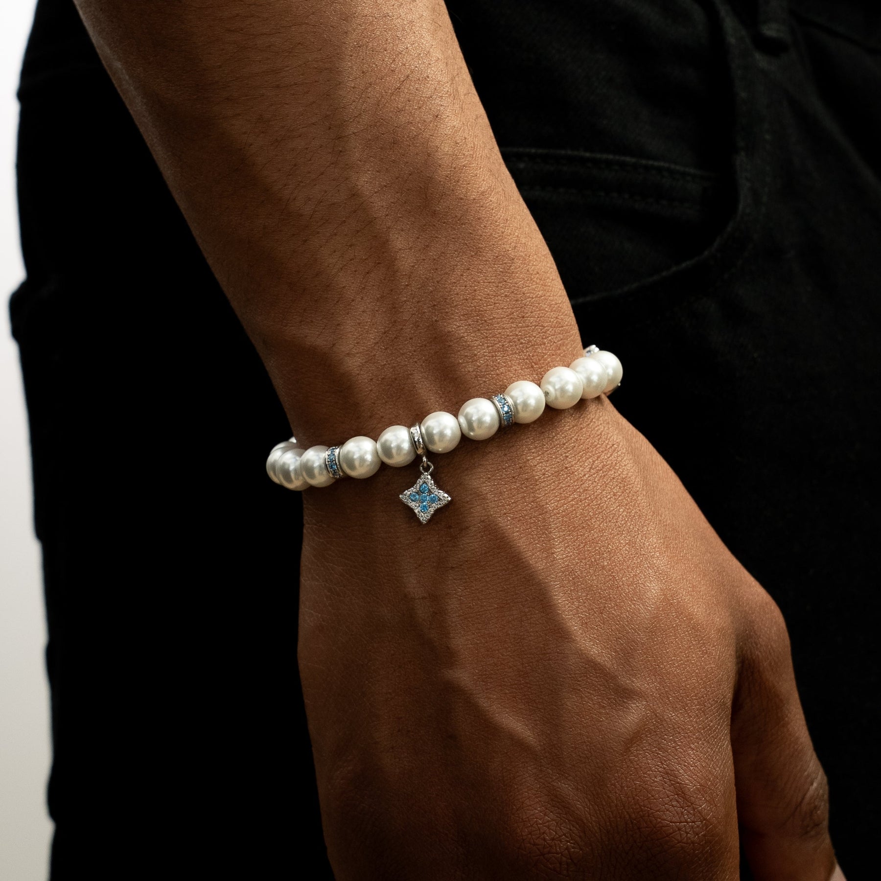 Bracelet Flower Pearl Argenté - Pierres Bleues