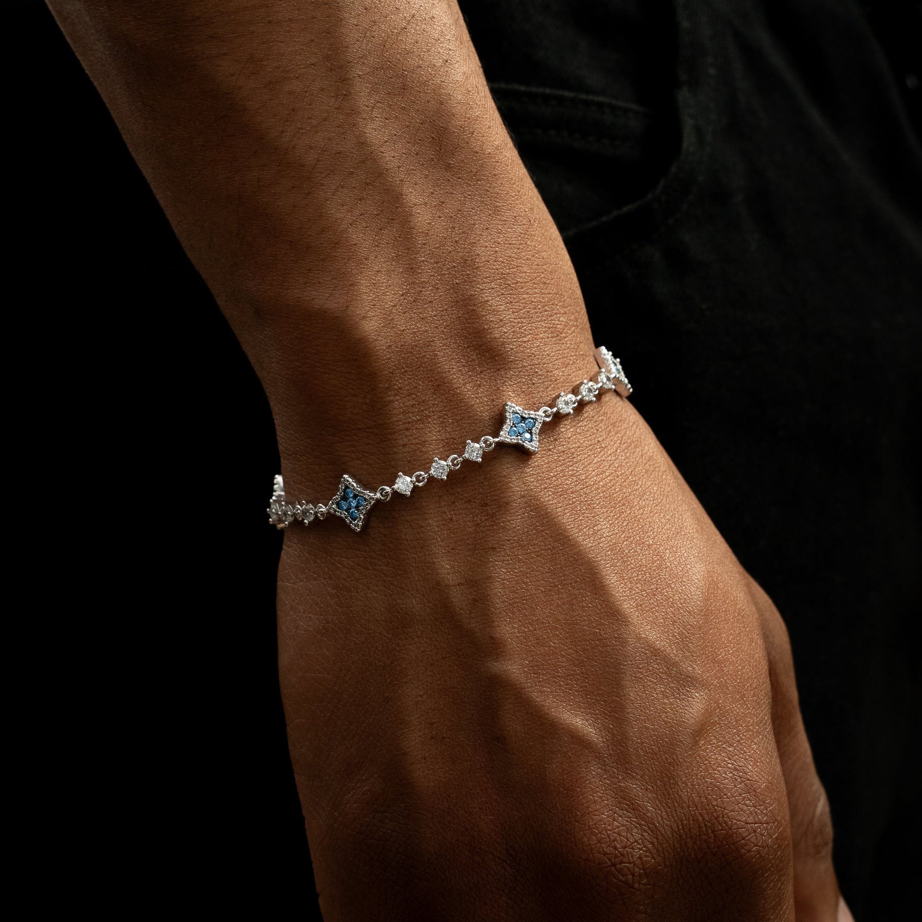 Bracelet Flower Tennis Argenté - Pierres bleues
