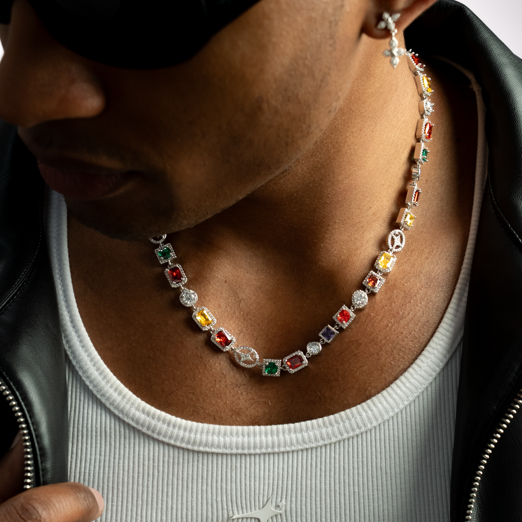 Chaîne Multi Gemstone 8 mm Argentée