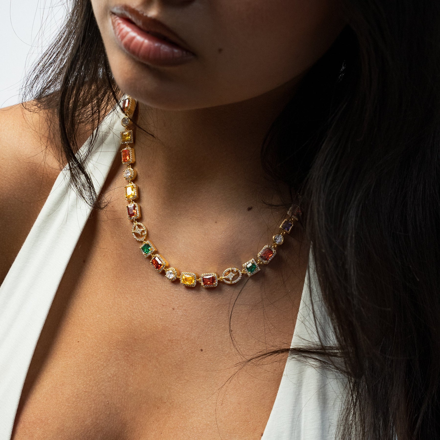 Chaîne Multi Gemstone 8 mm Dorée