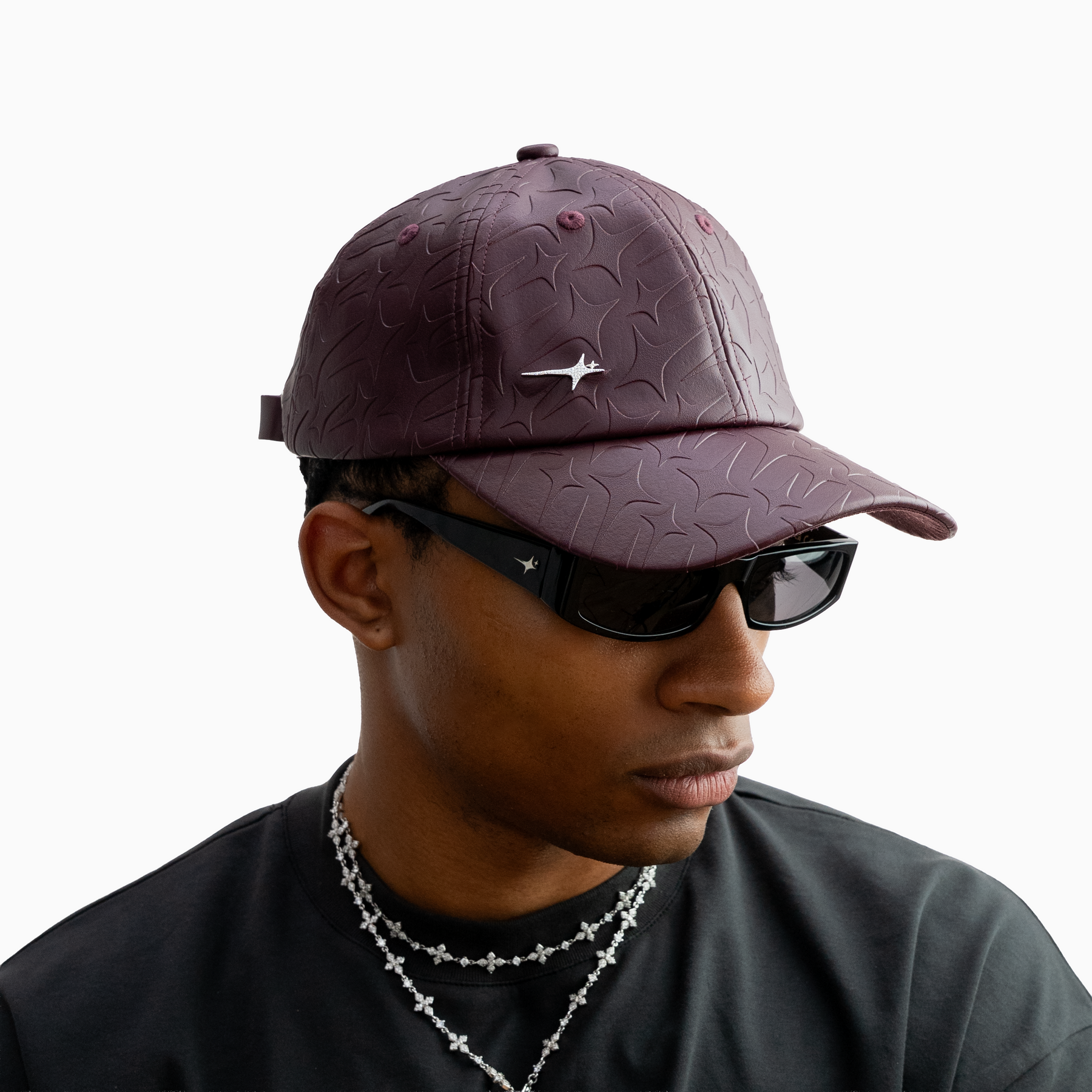 Leather Monogram cap - Bordeaux & Moissanite