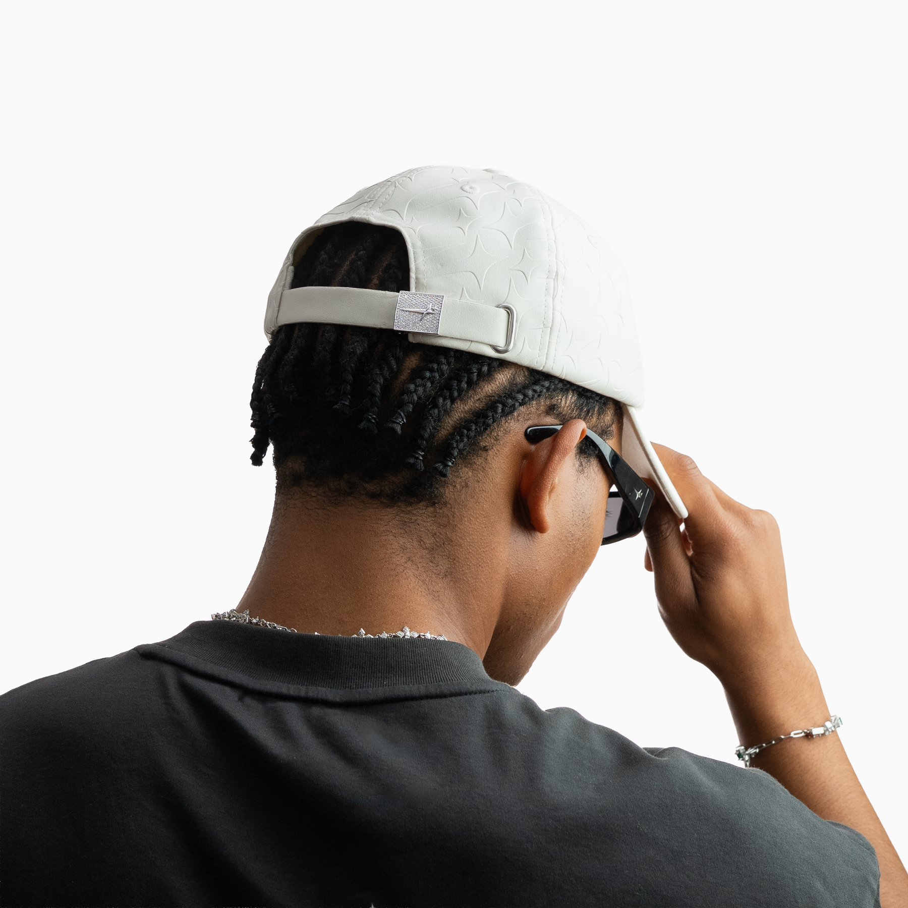 Leather Monogram cap - Blanc & Moissanite