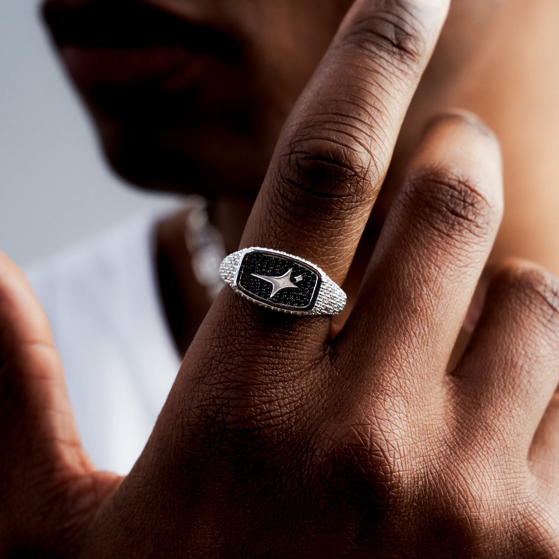 Iced Rectangle signet ring argentée