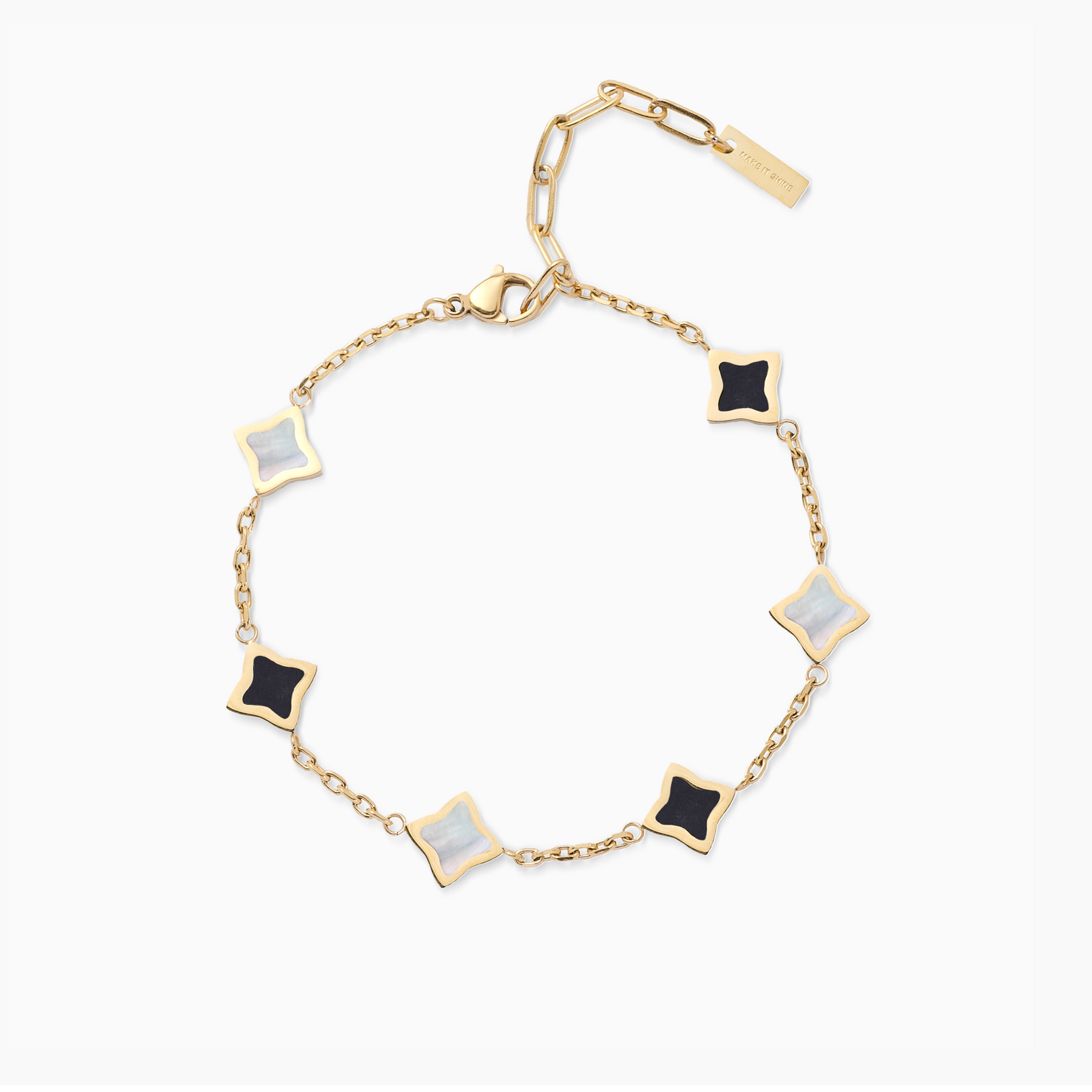 Bracelet Flower câble Doré - Motif Blanc & Noir