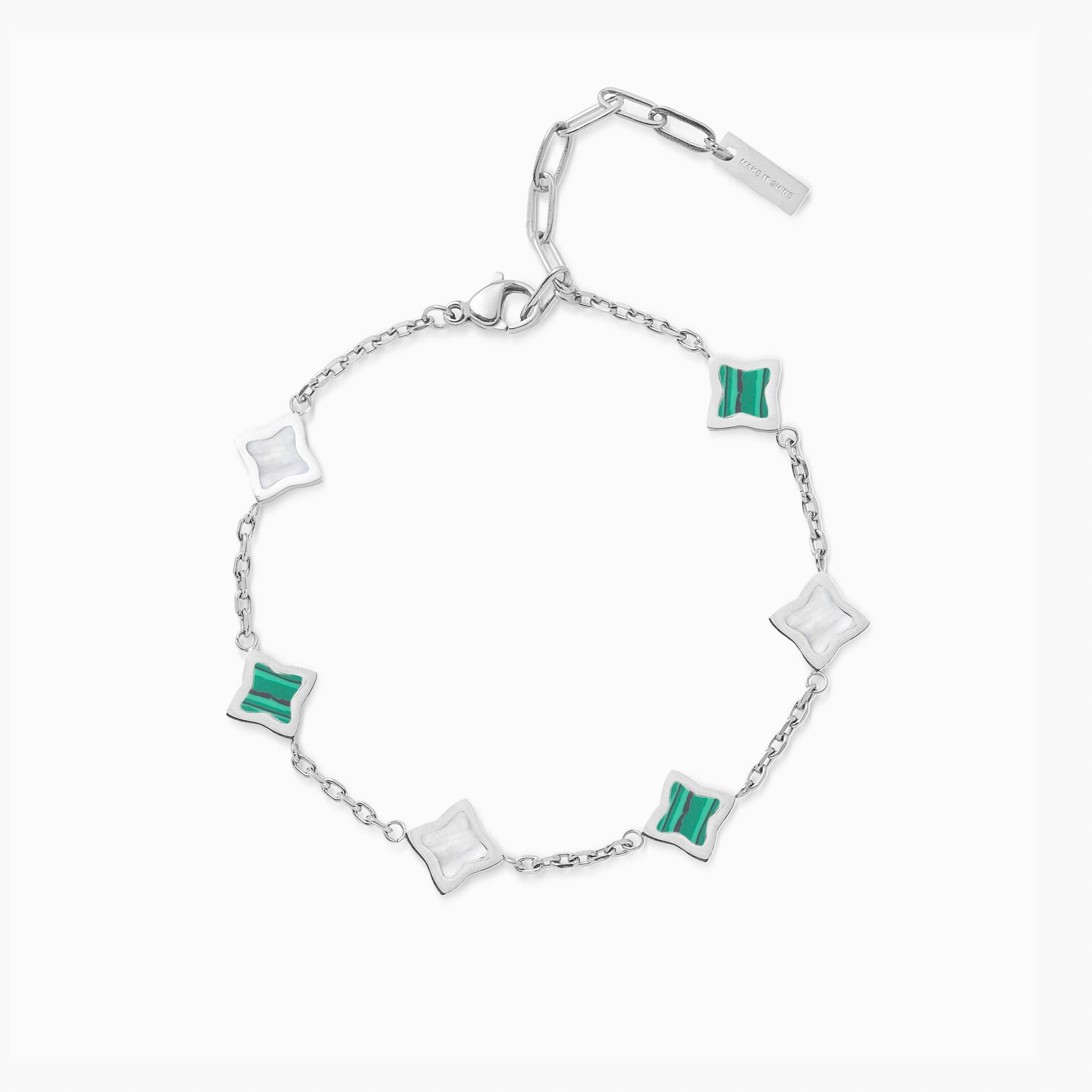 Bracelet Flower câble Argenté - Motif Blanc & Vert