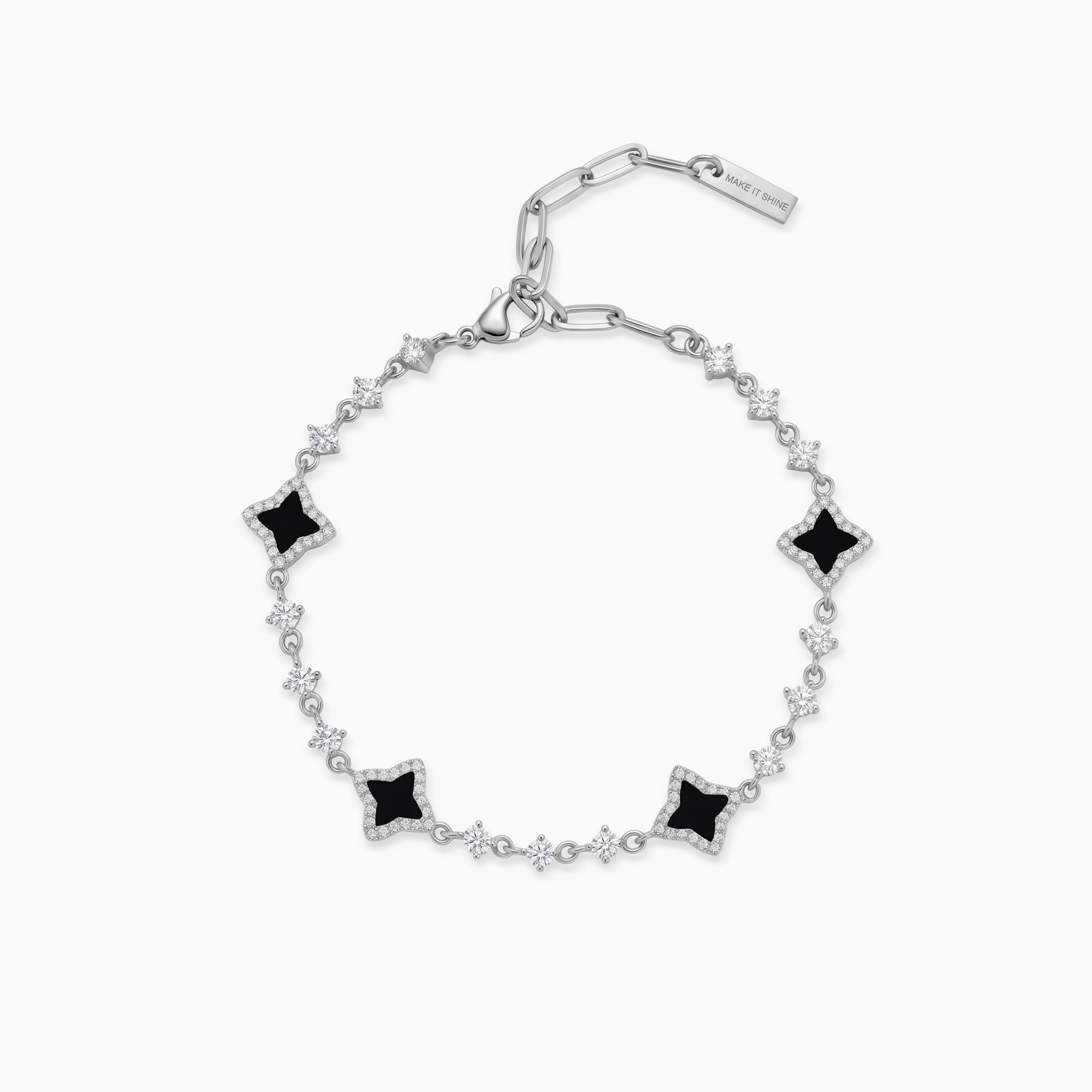 Bracelet Flower Tennis Argenté - Motif Noir