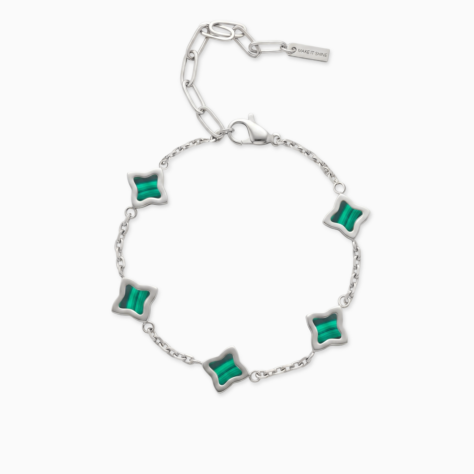 Bracelet Flower câble Argenté - Motif Vert