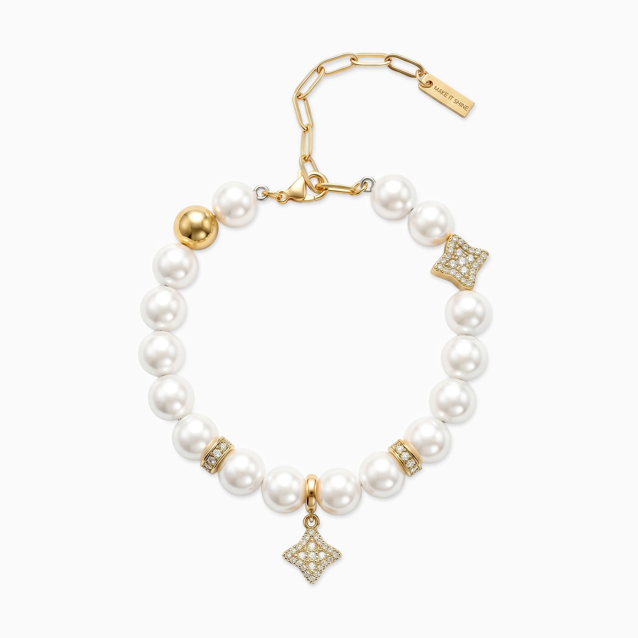 Bracelet Flower Pearl Doré - Pierres Blanches