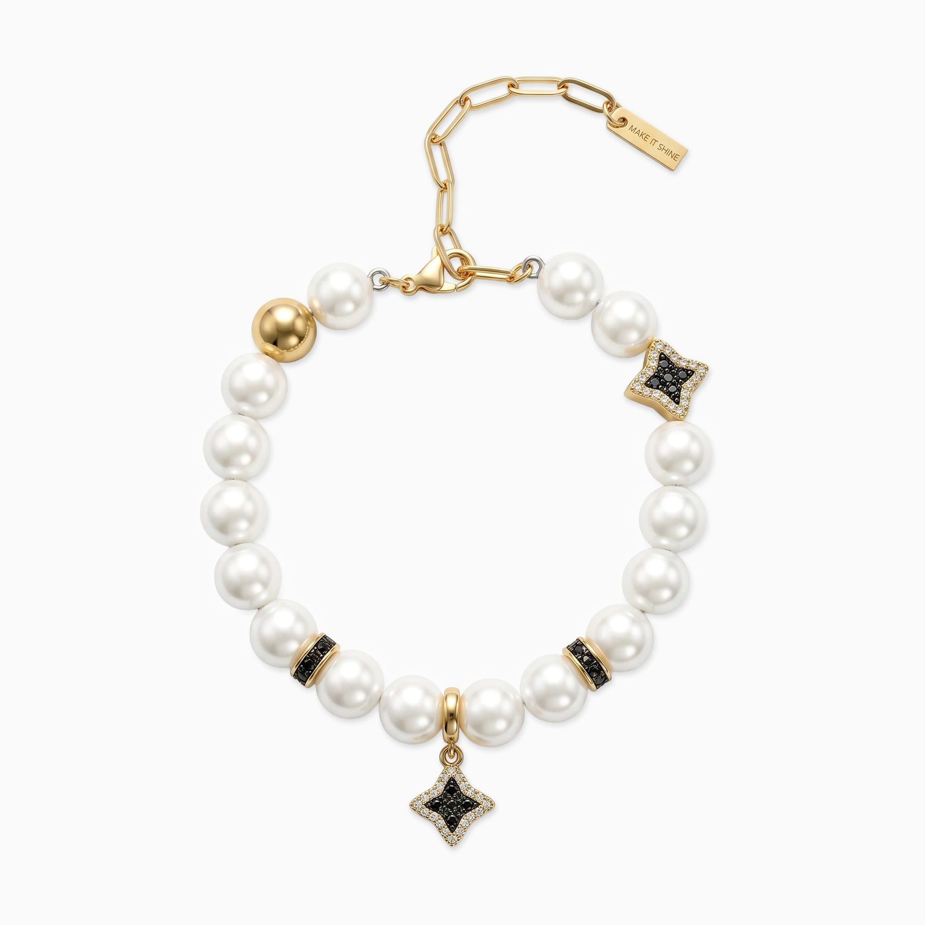 Bracelet Flower Pearl Doré - Pierres Noires