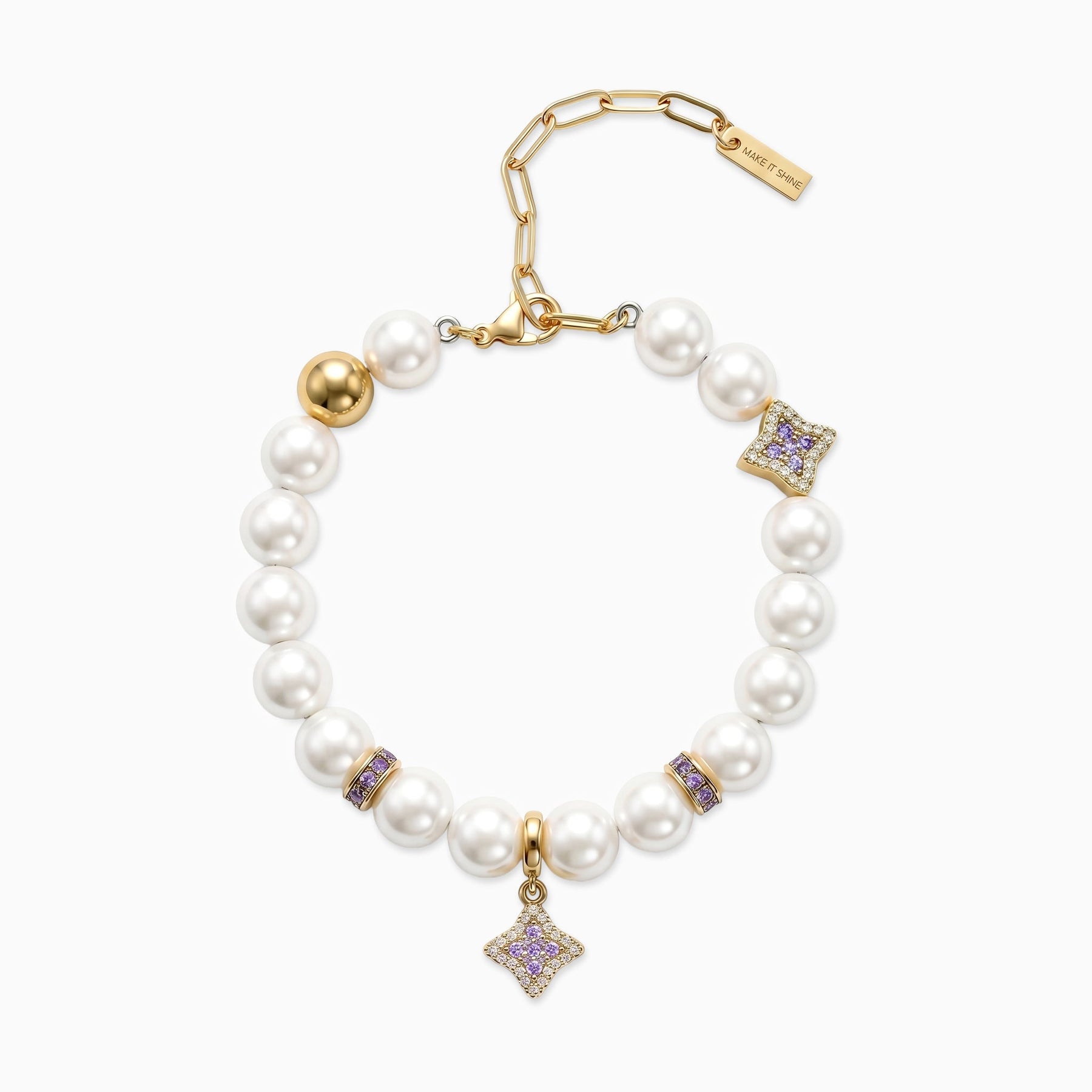 Bracelet Flower Pearl Doré - Pierres Violettes