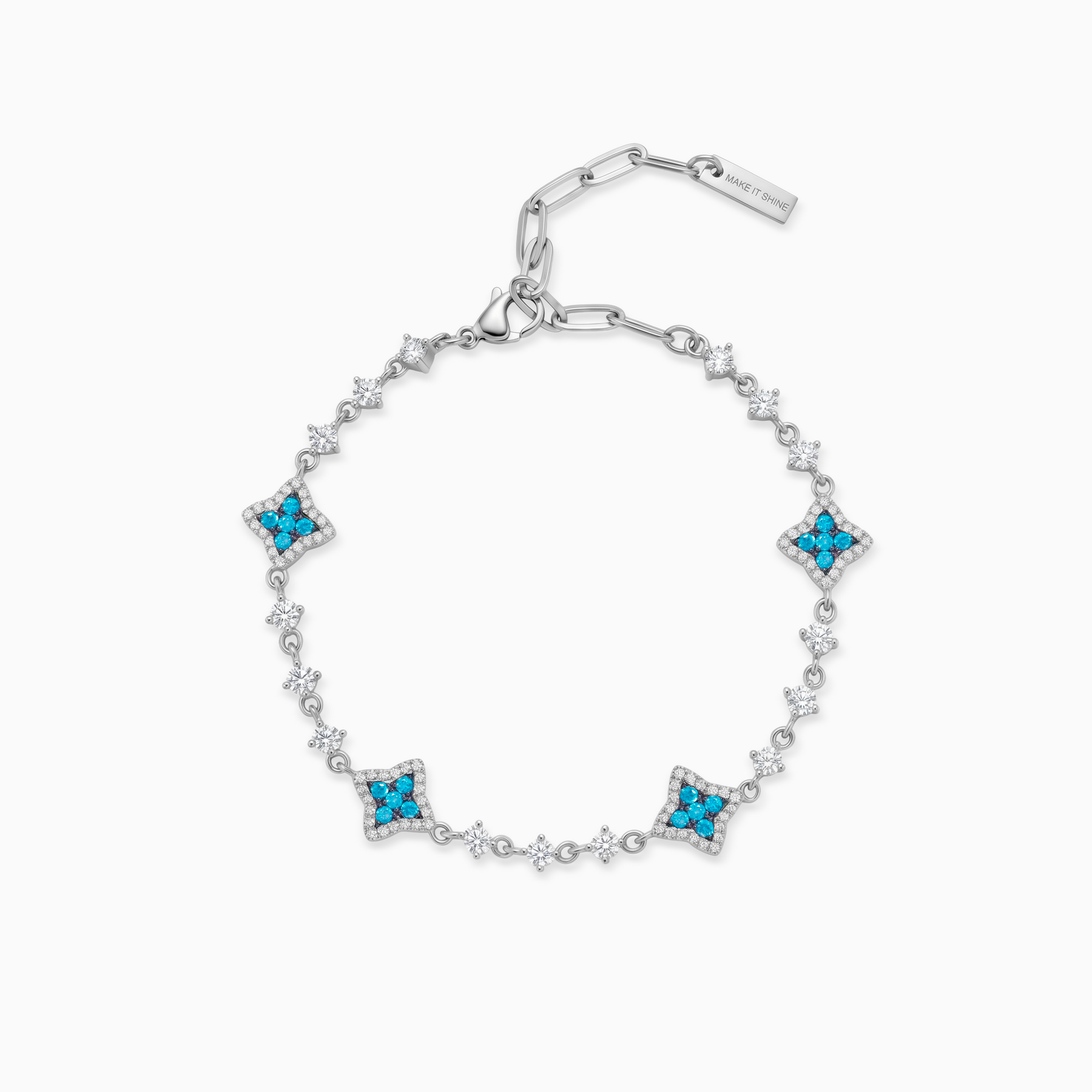 Bracelet Flower Tennis Argenté - Pierres bleues