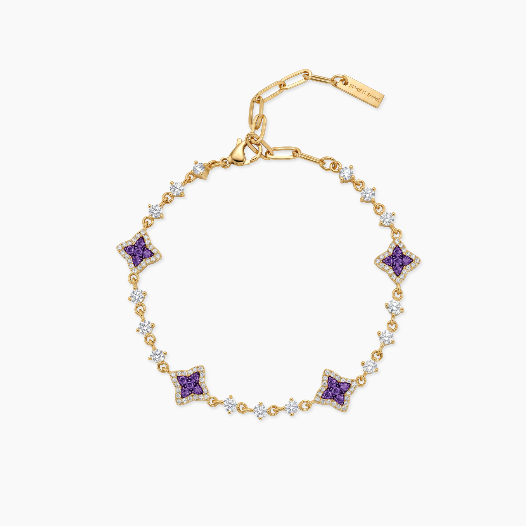 Bracelet Flower Tennis Doré - Pierres violettes