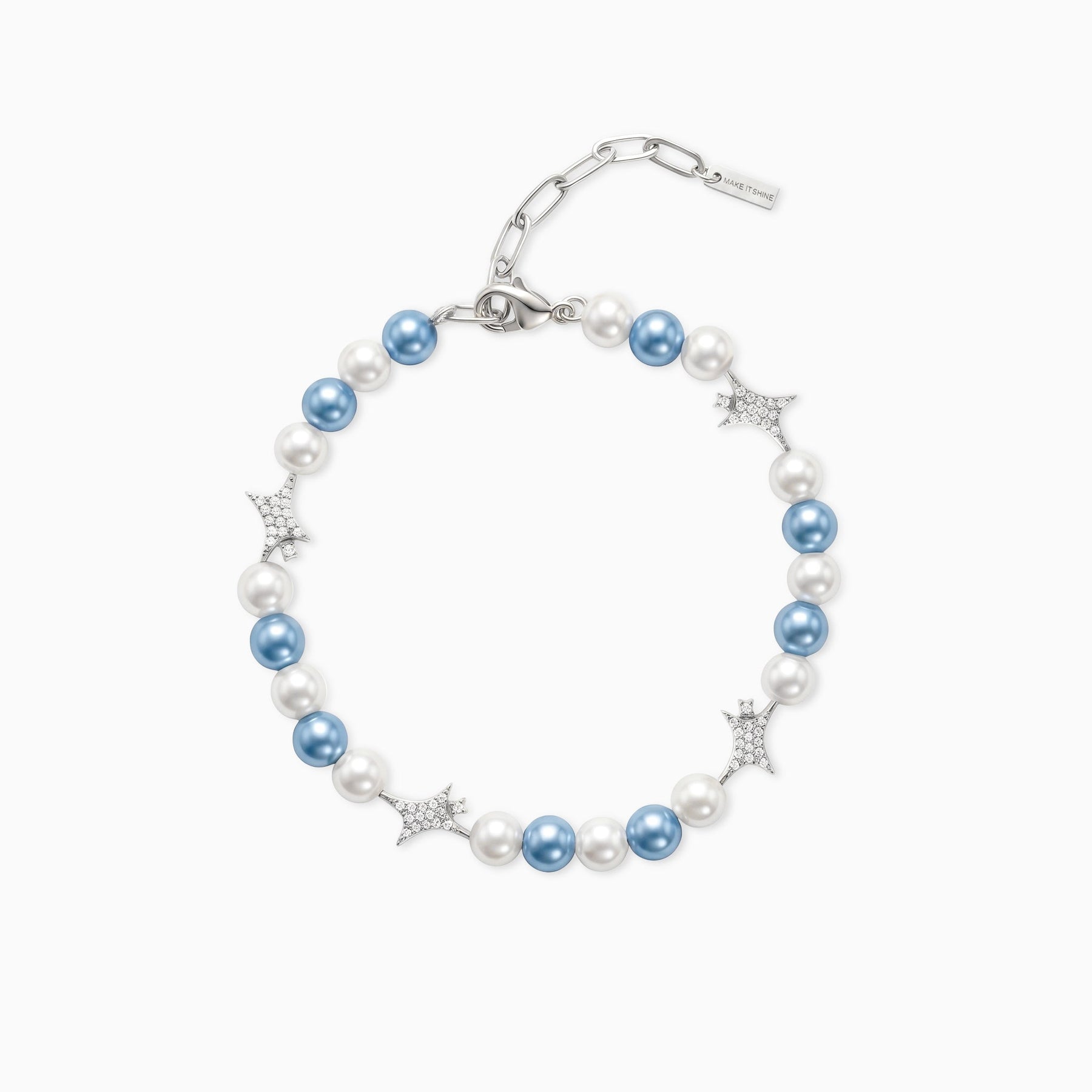 Bracelet perlé Signature Argenté - Blanc et Bleu