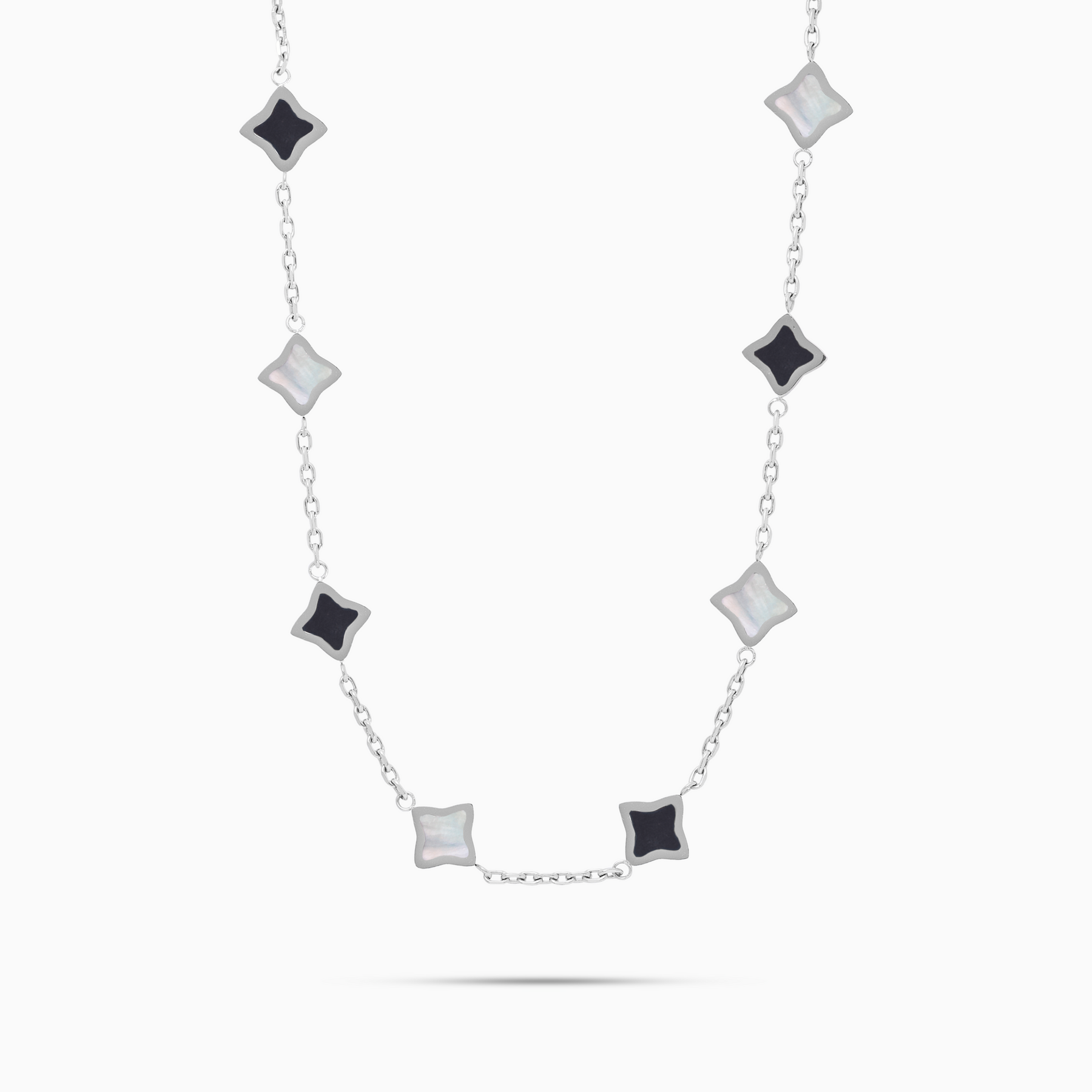 Chaîne Flower câble Argentée - Motif Blanc & Noir