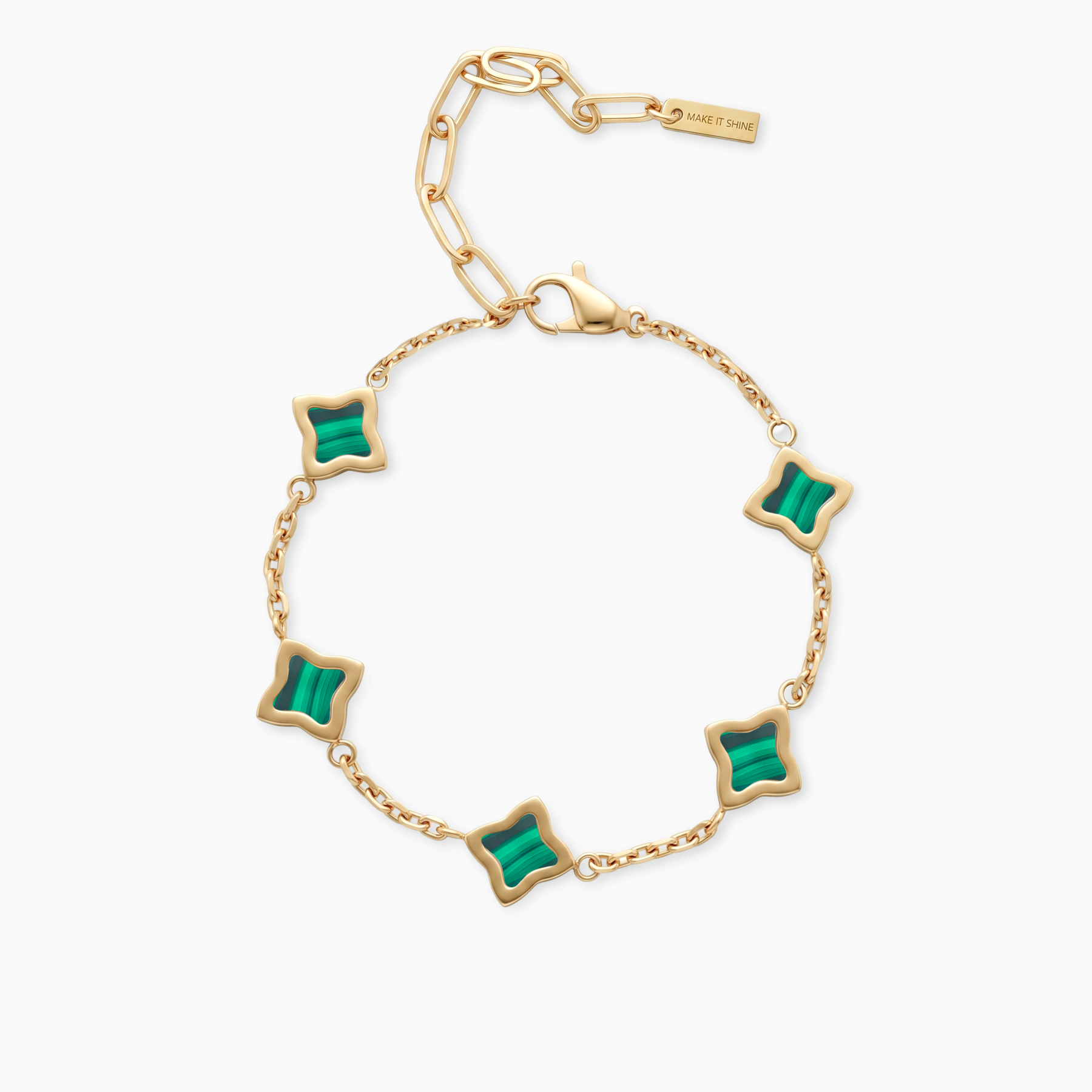 Bracelet Flower câble Doré - Motif Vert