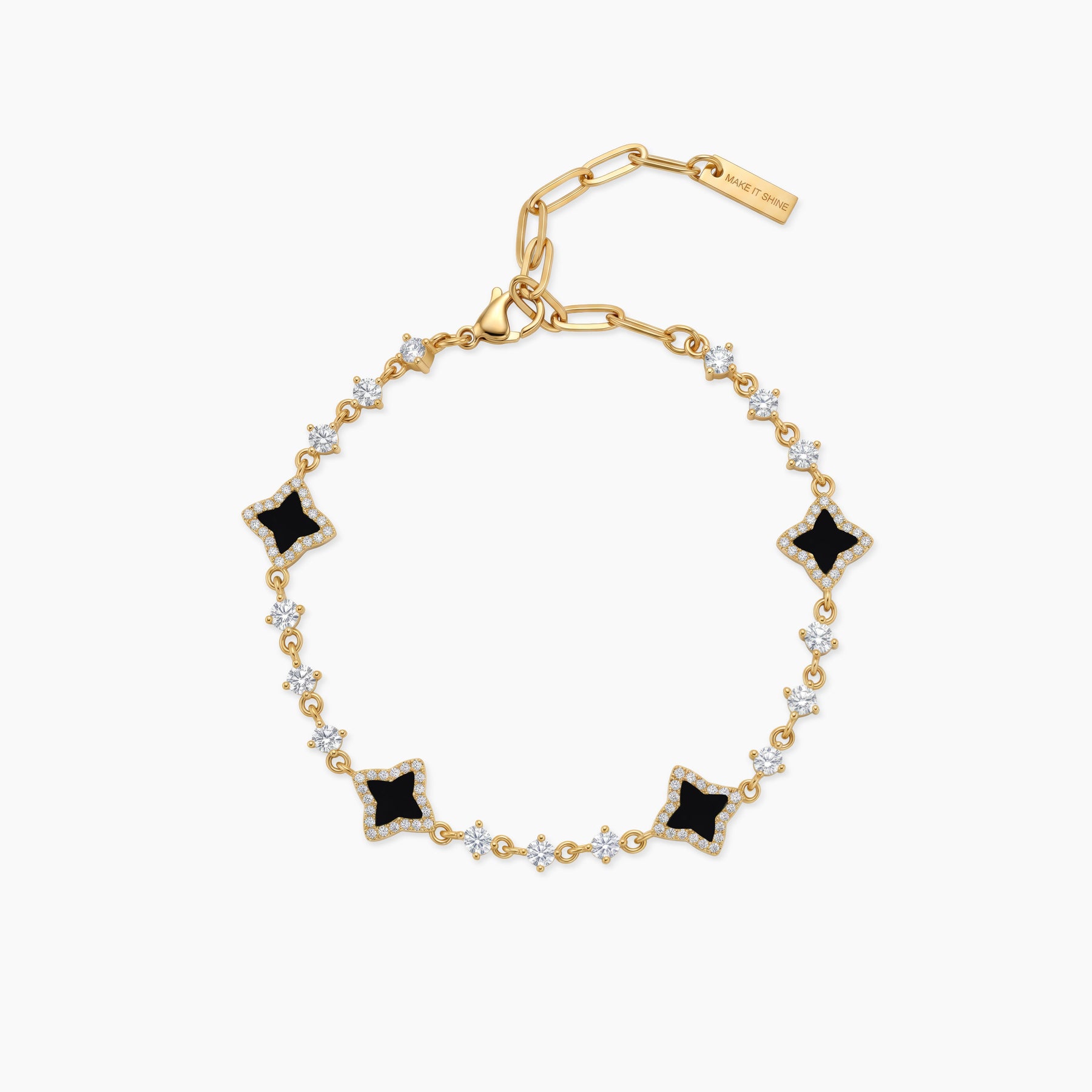 Bracelet Flower Tennis Doré - Motif Noir