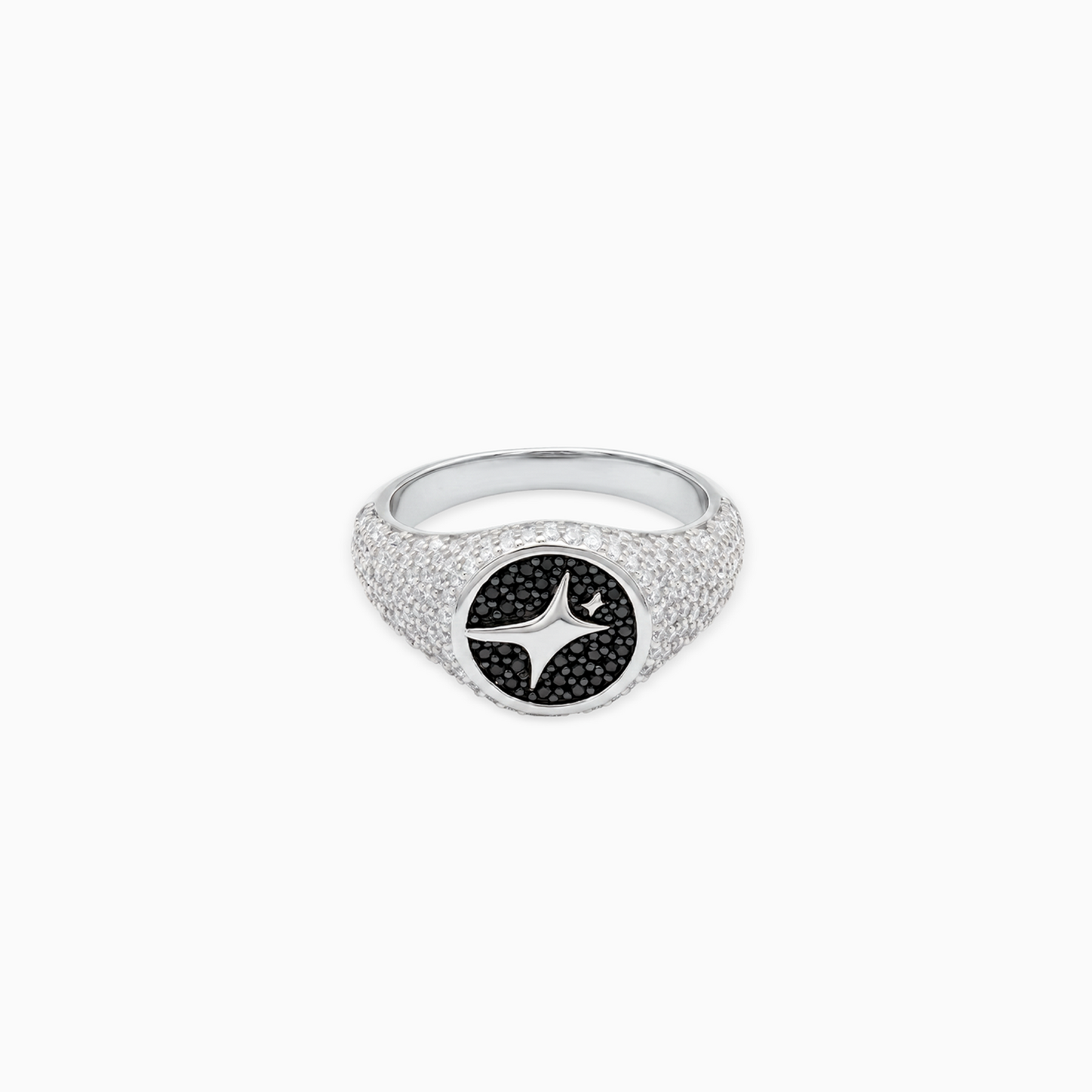 Iced Round signet ring argentée