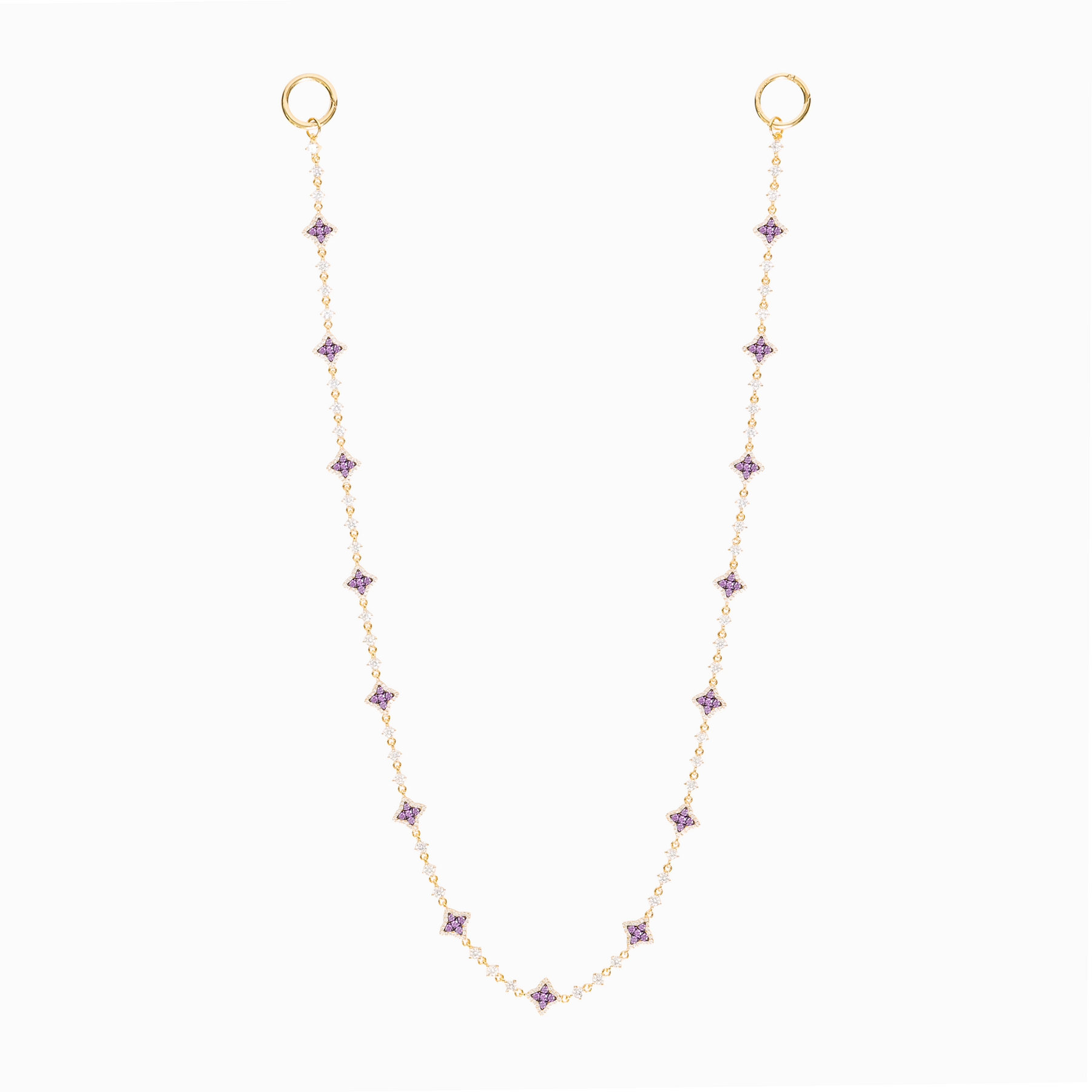 Wallet Chain Flower Tennis Dorée - Pierres Violettes