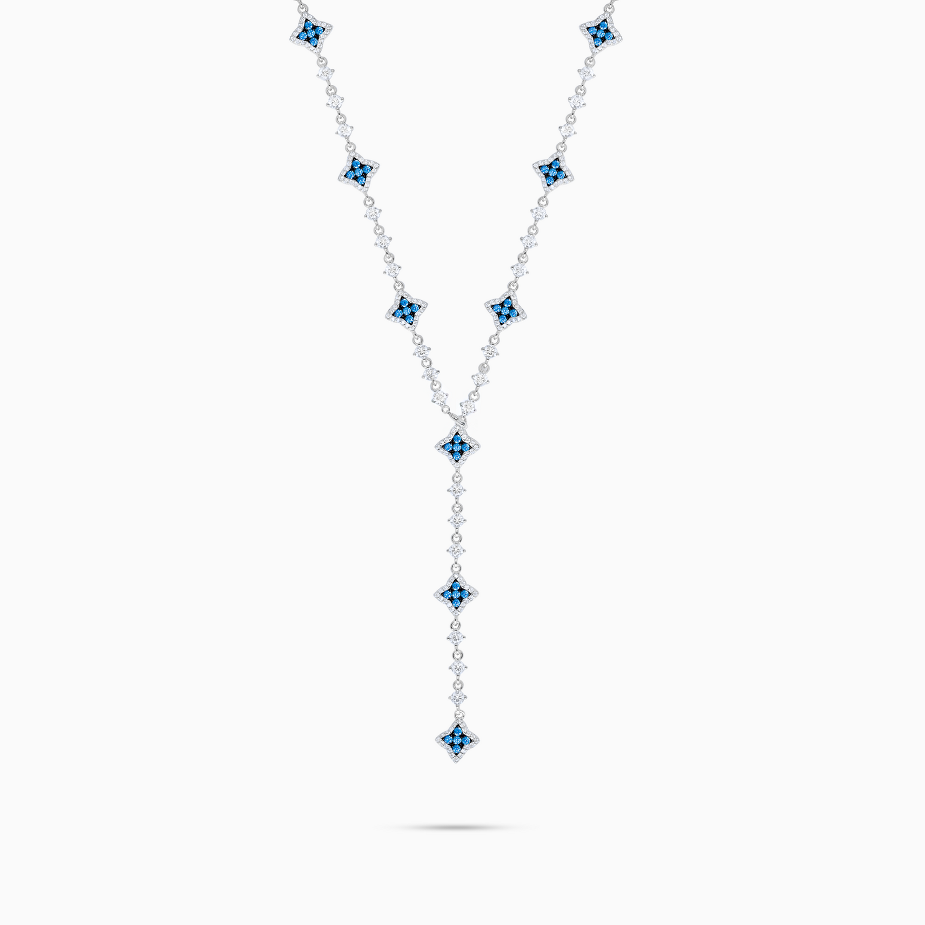 Lariat Flower Tennis Argenté - Pierres Bleues