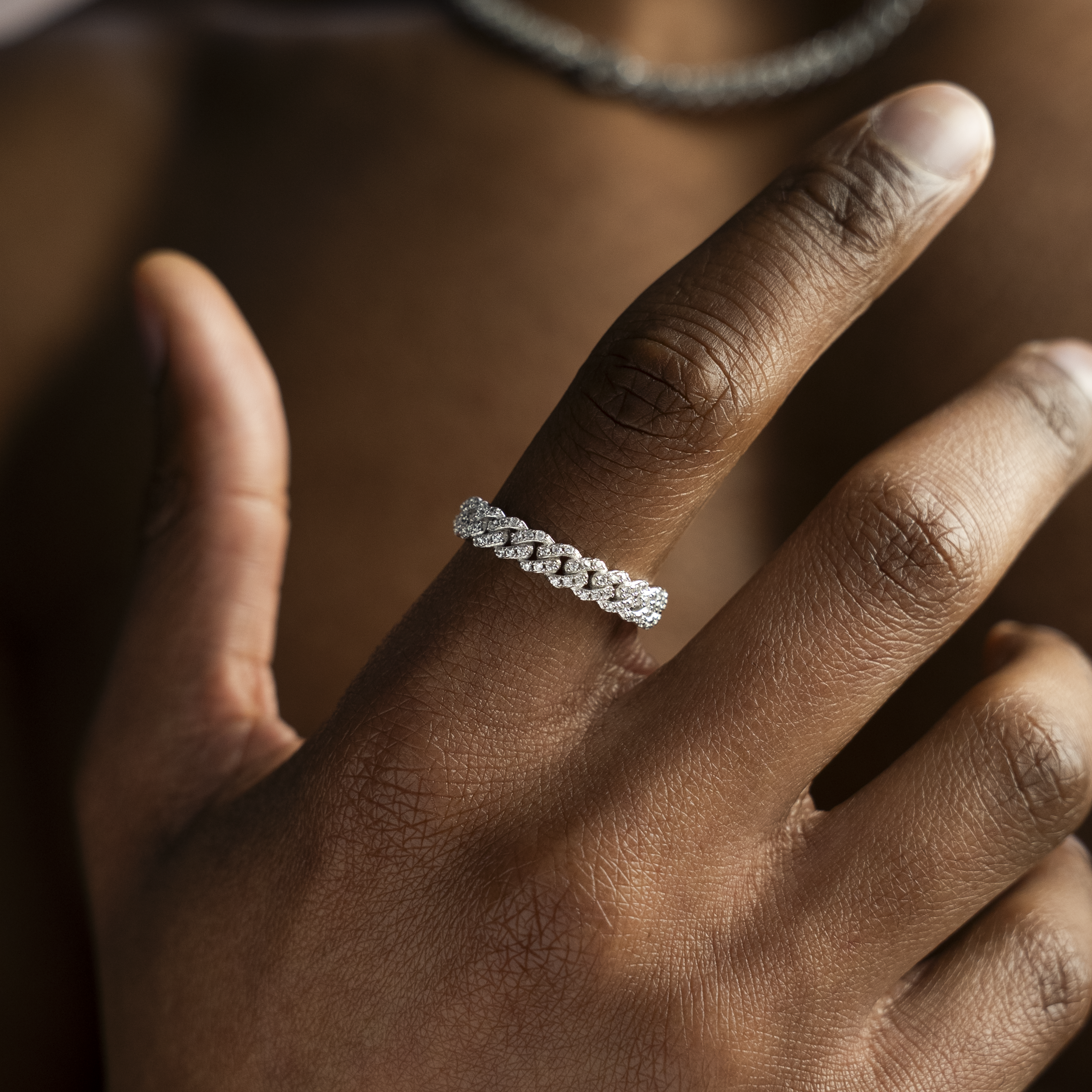 Slim Iced Cuban link ring argentée