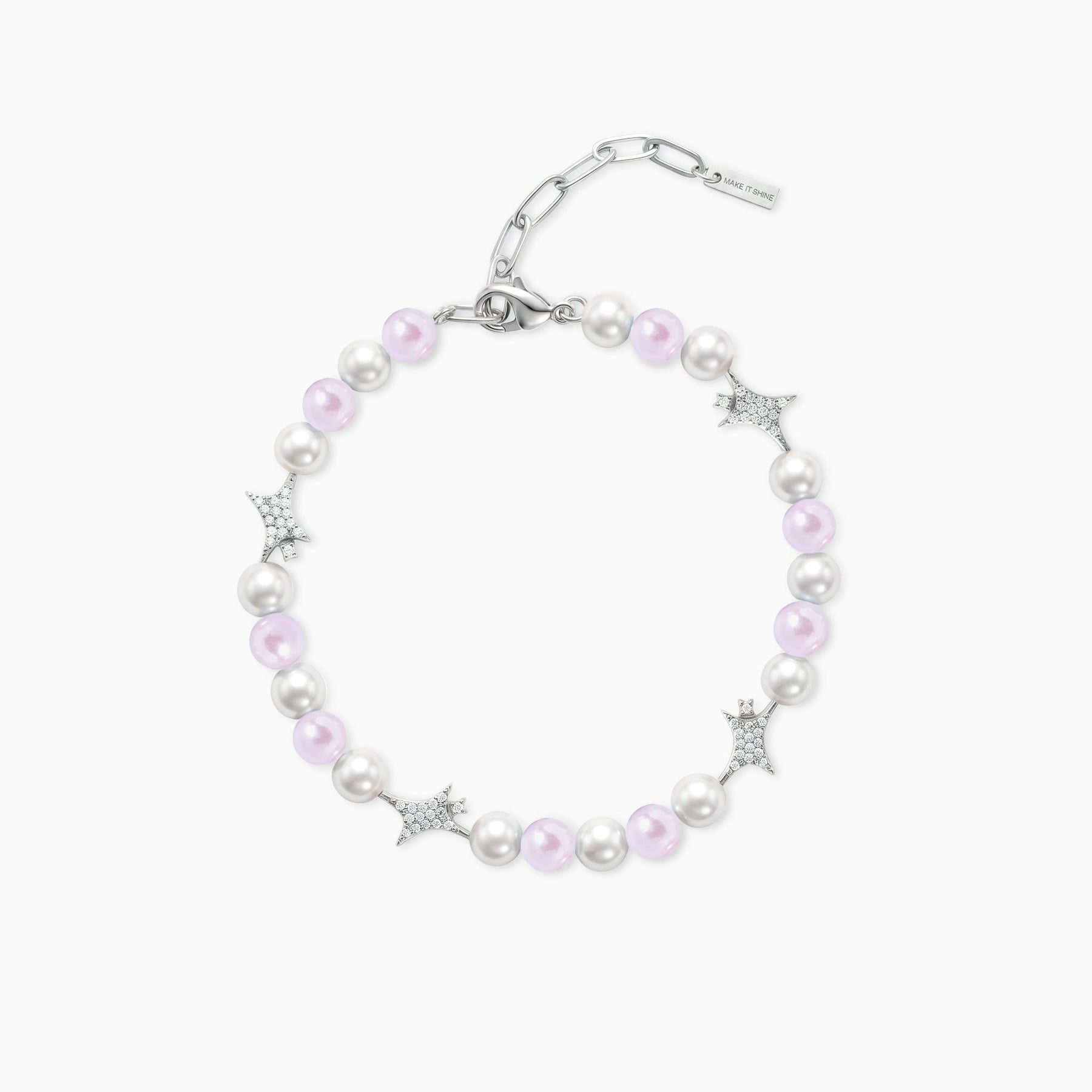Bracelet perlé Signature Argenté - Blanc et Rose