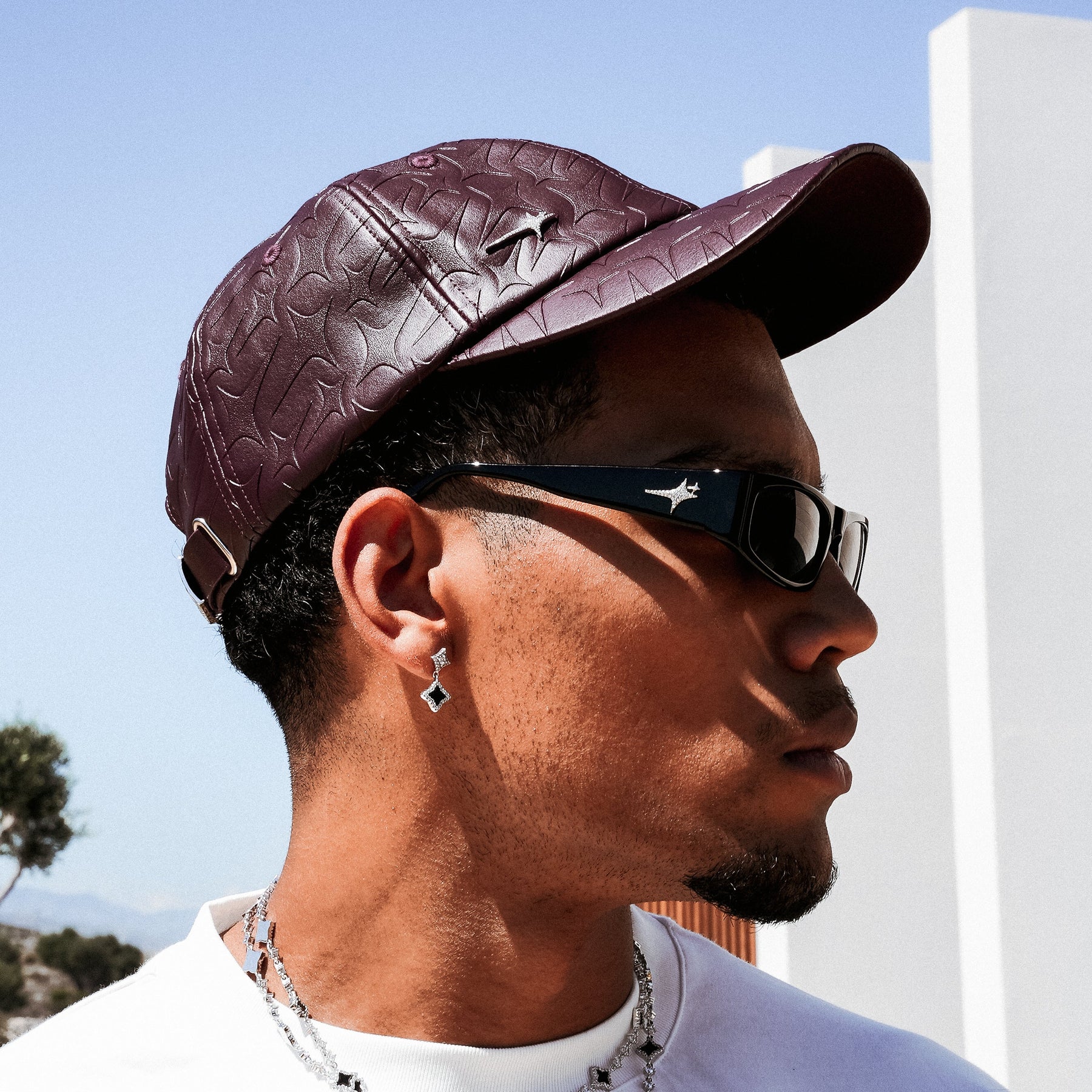 Leather Monogram cap - Bordeaux & Moissanite