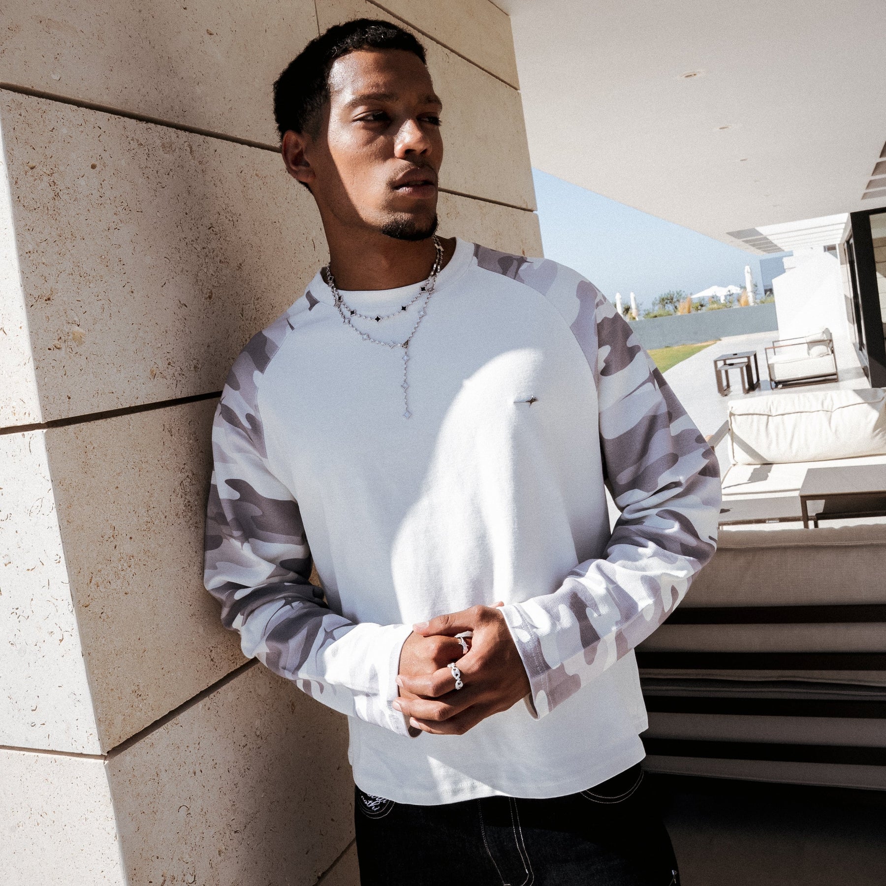 Camo waffle long sleeve - Gris
