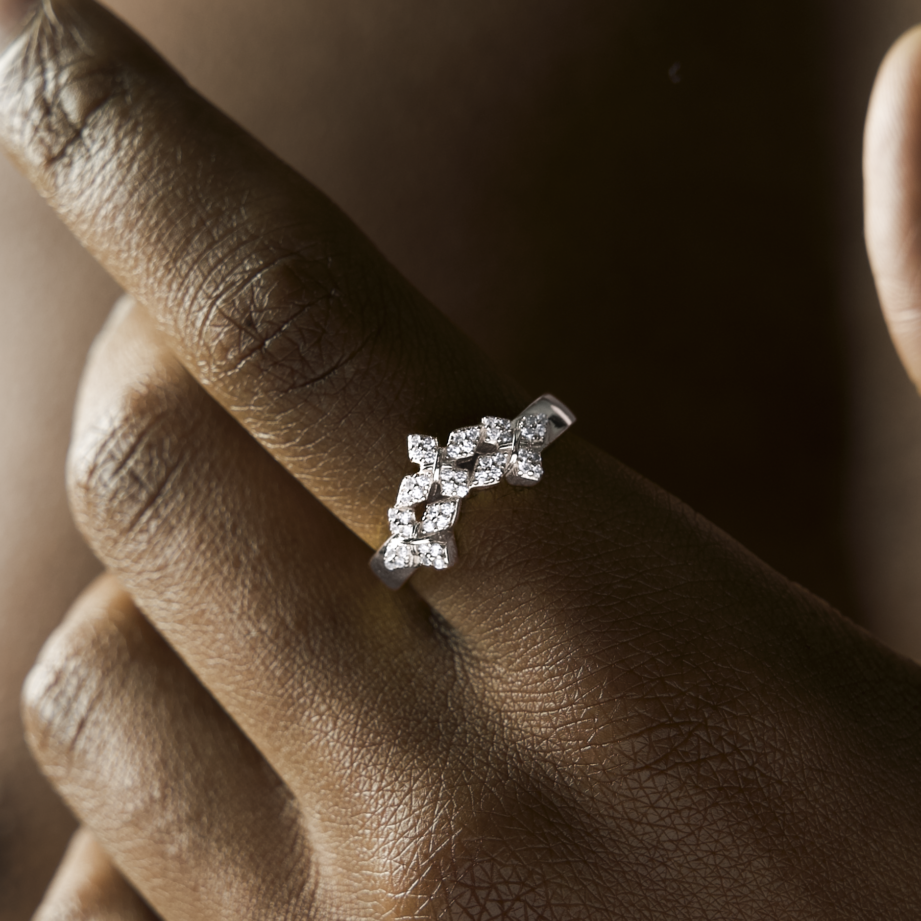 Iced triple crossed star ring - Argenté