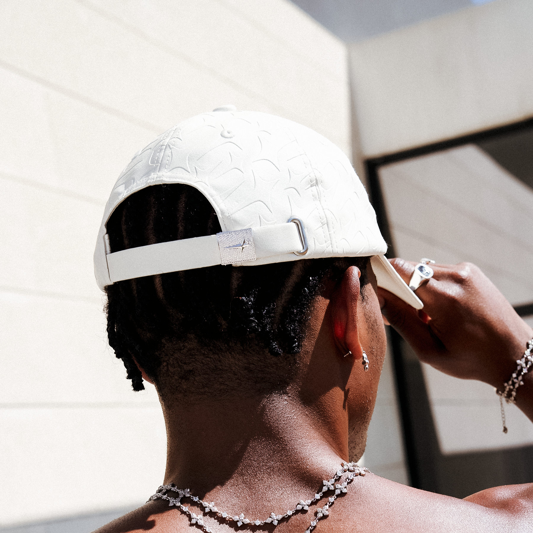 Leather Monogram cap - Blanc & Moissanite