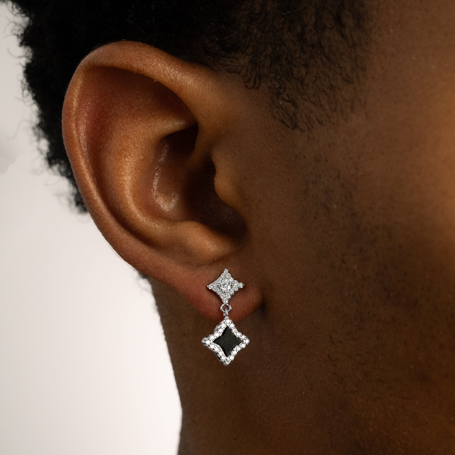 Stars & Flowers earrings argentées - Motif noir