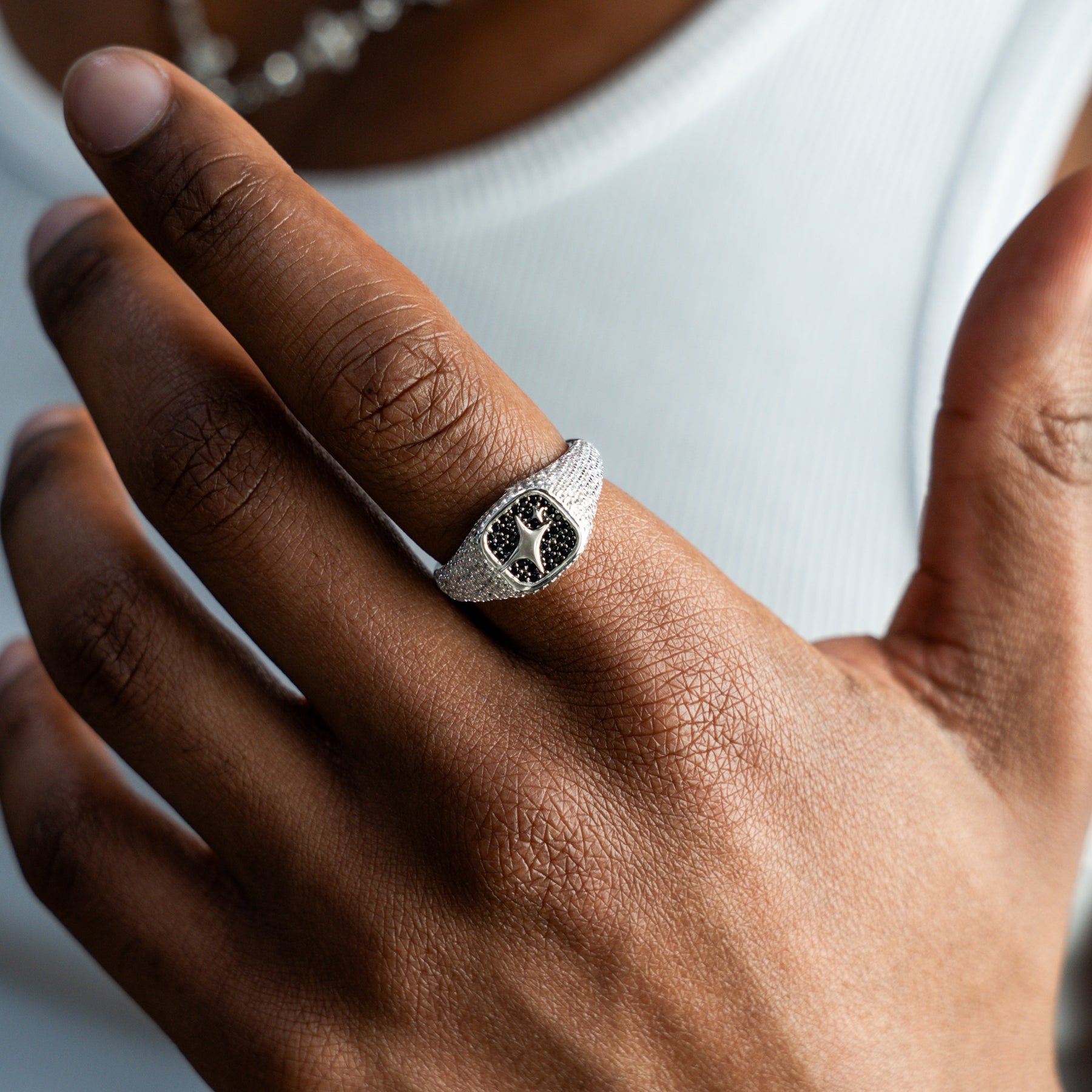 Iced Square signet ring argentée