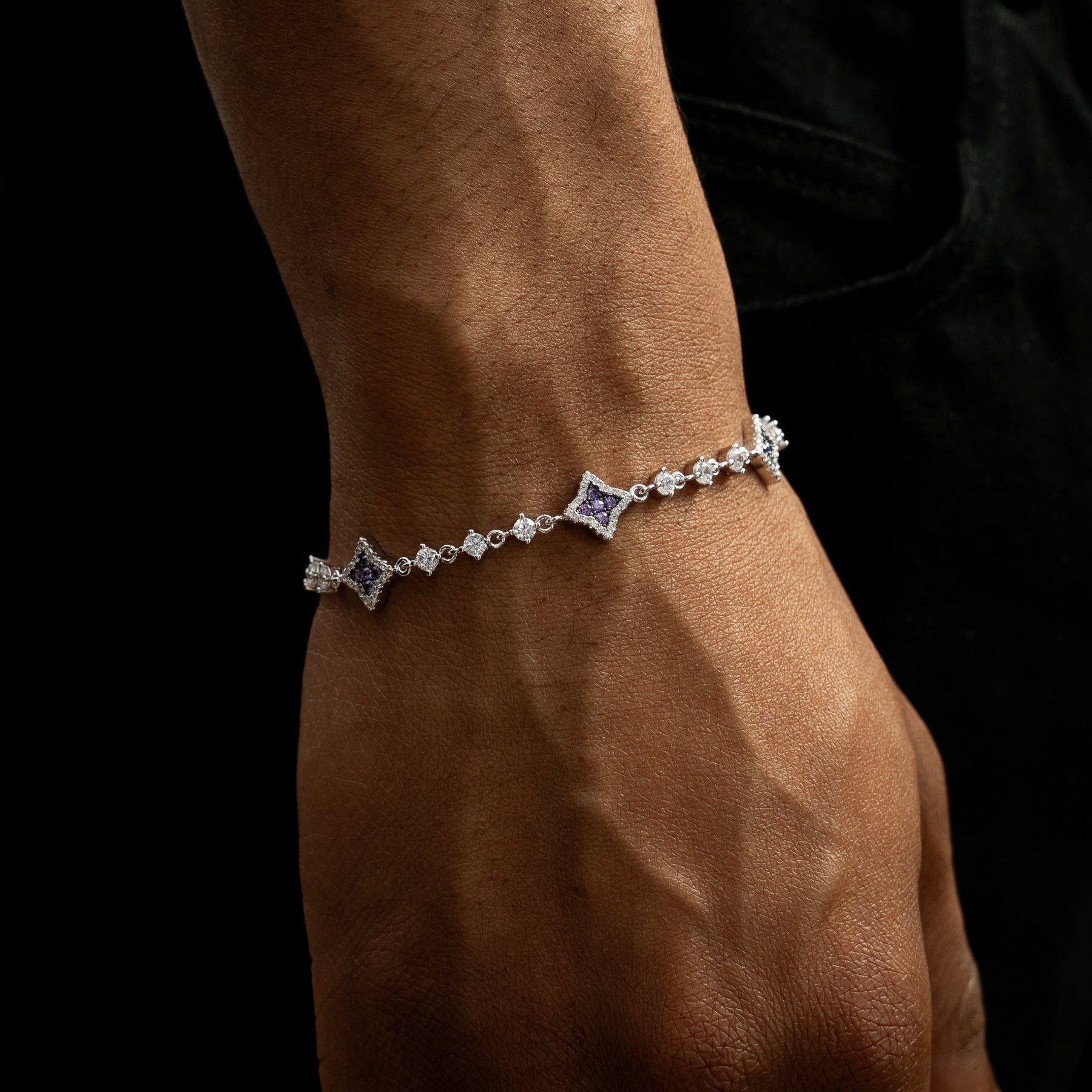 Bracelet Flower Tennis Argenté - Pierres violettes