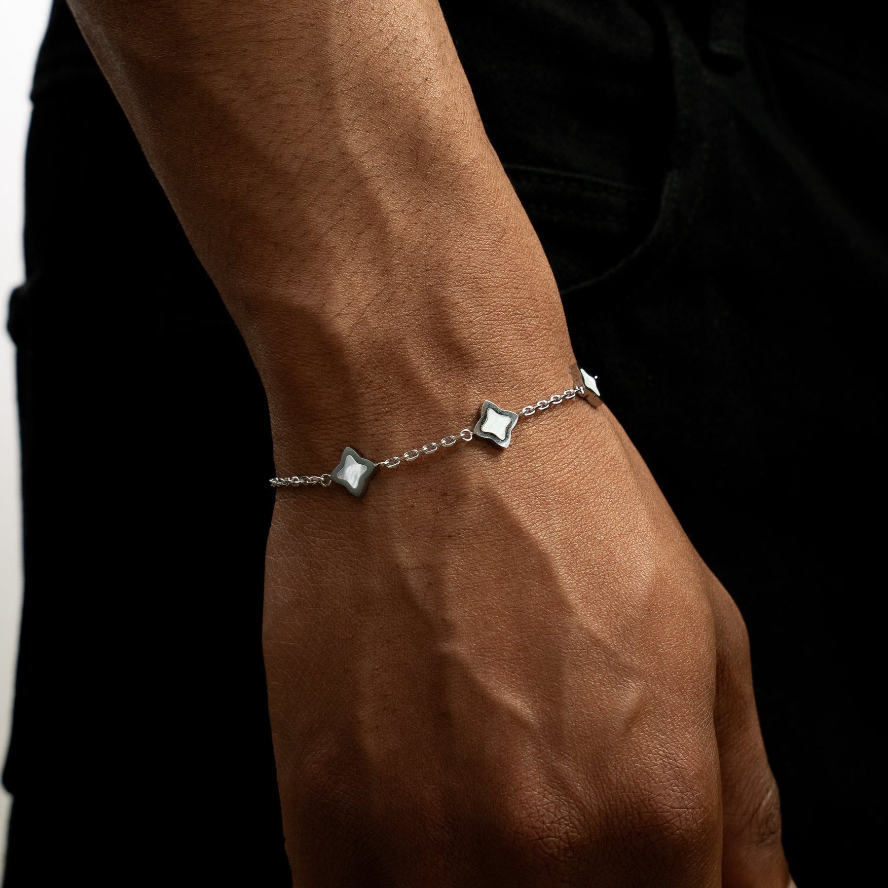 Bracelet Flower câble Argenté - Motif Blanc