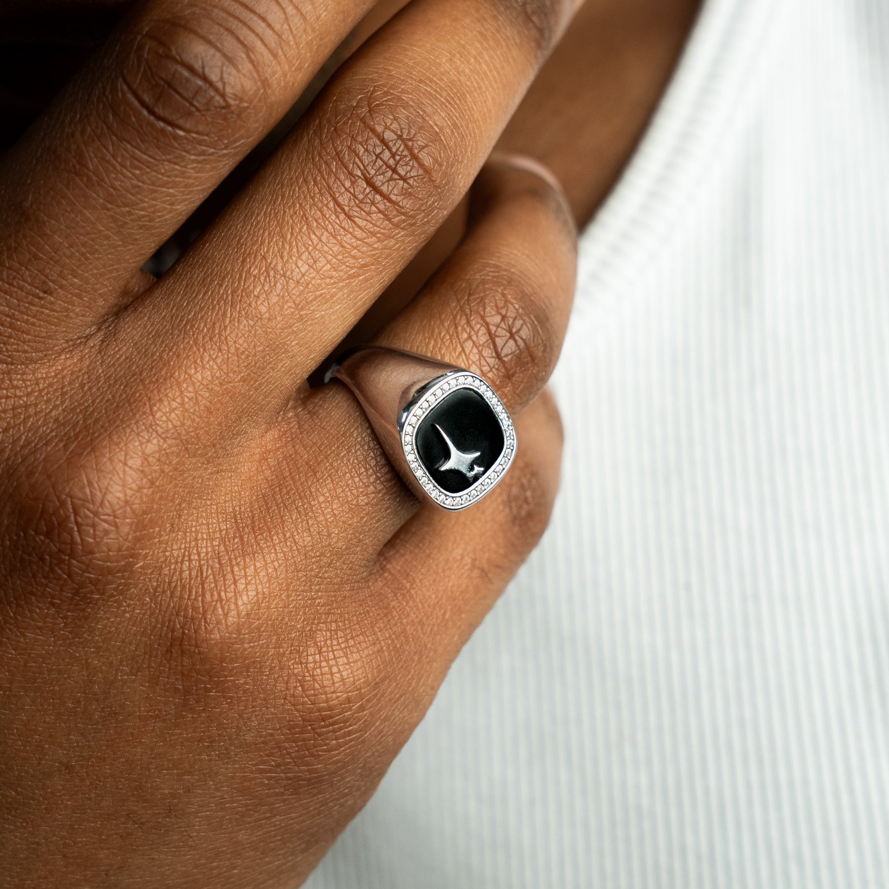 Iced Raw ring Argentée - Motif Noir