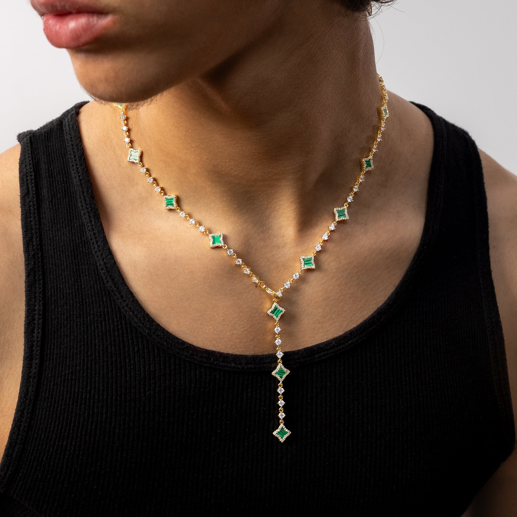 Lariat Flower Tennis Doré - Motif Vert