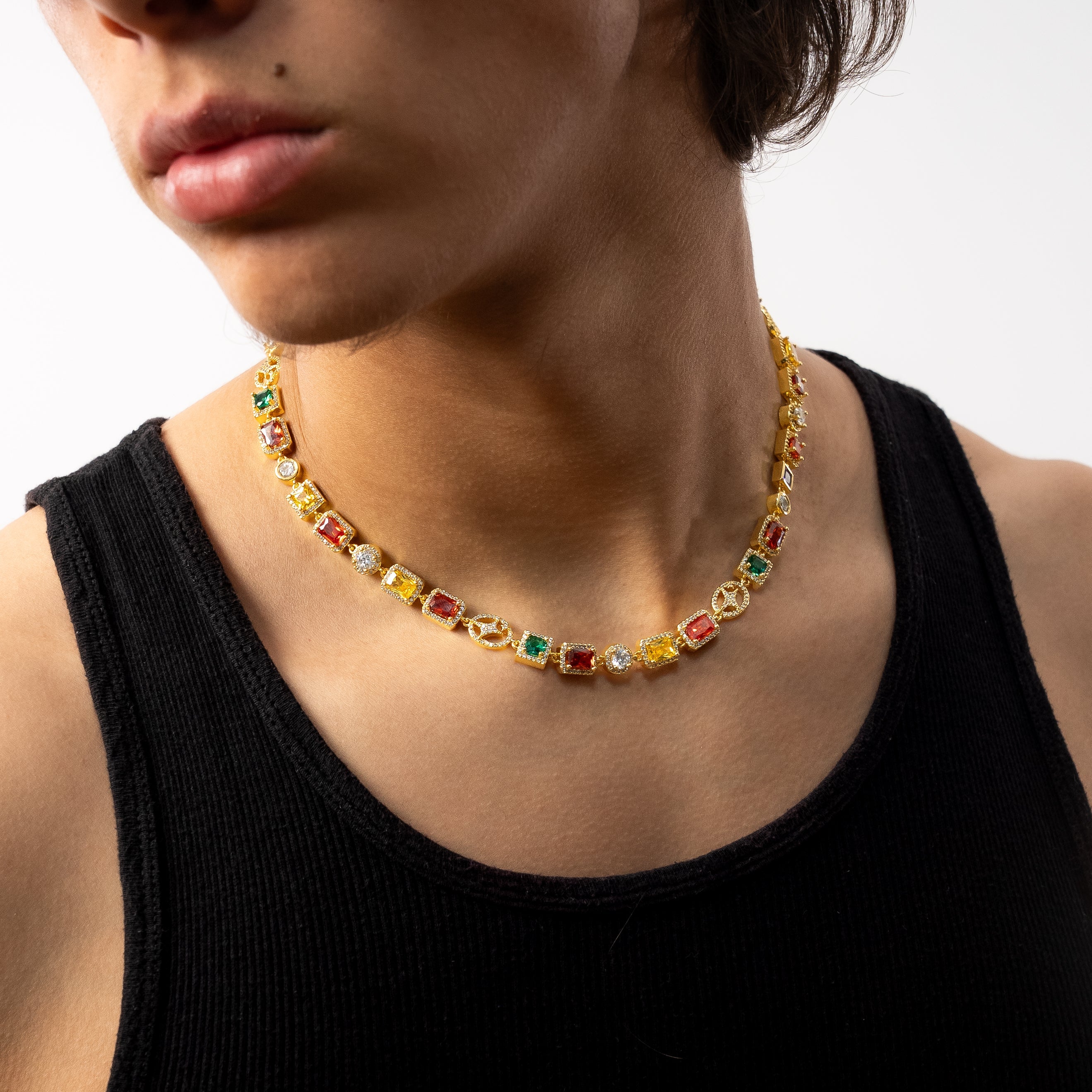 Chaîne Multi Gemstone 8 mm Dorée