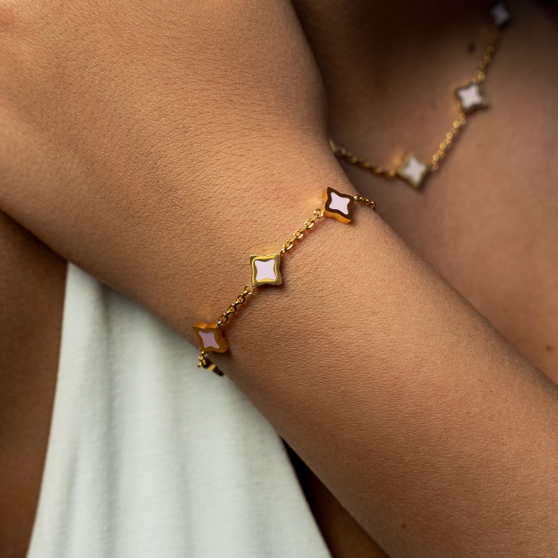 Bracelet Flower câble Doré - Motif Rose