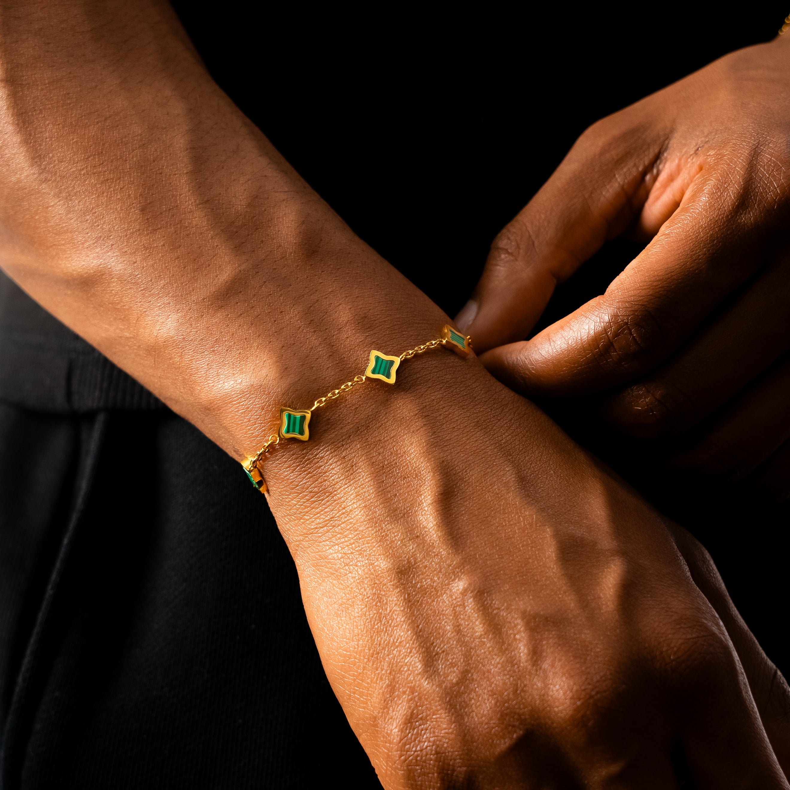 Bracelet Flower câble Doré - Motif Vert