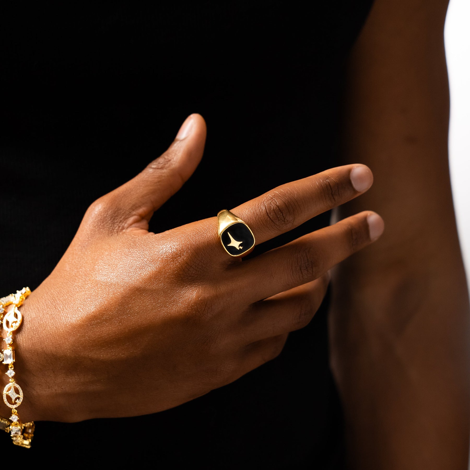 Raw Ring Doré - Motif Noir