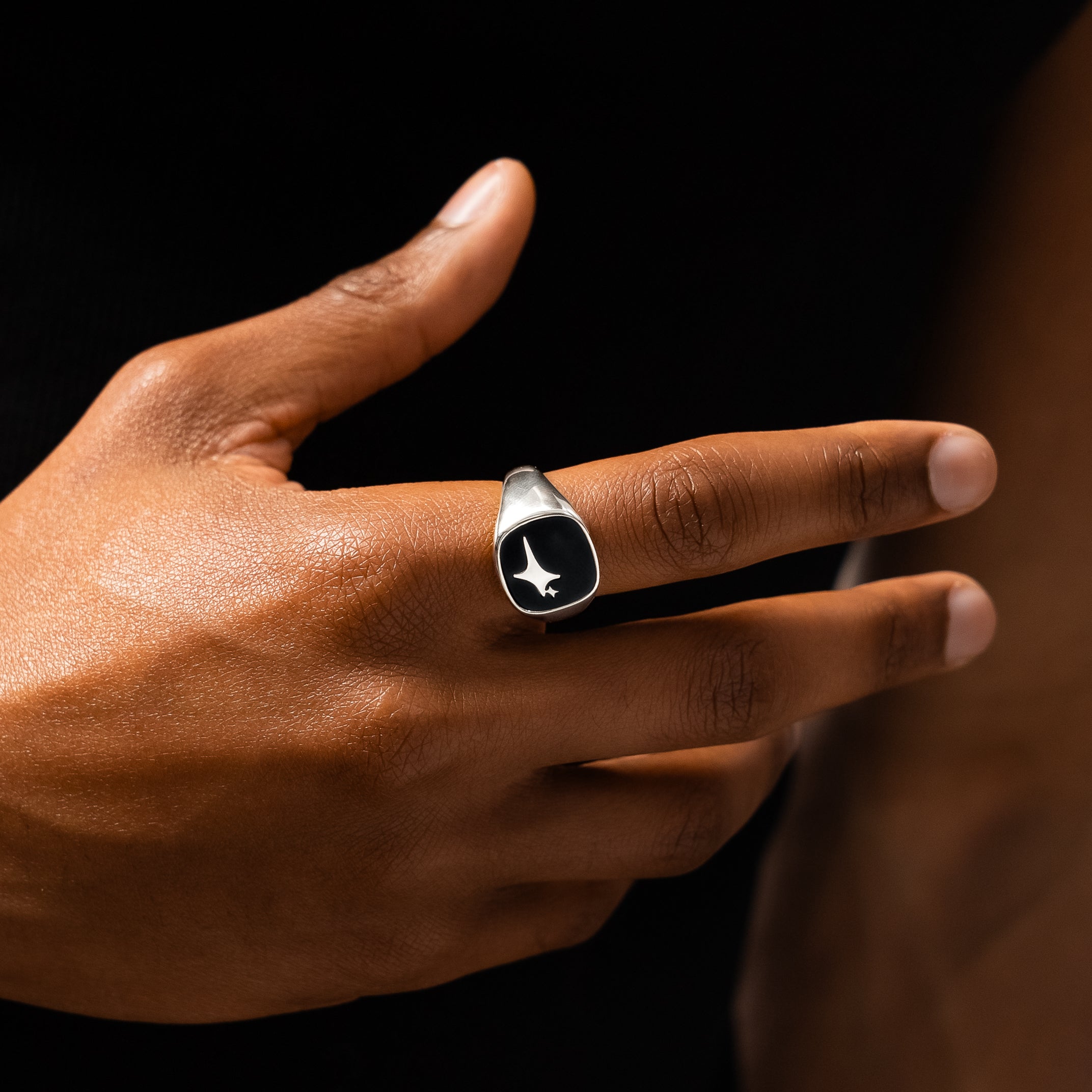 Raw Ring Argentée - Motif Noir