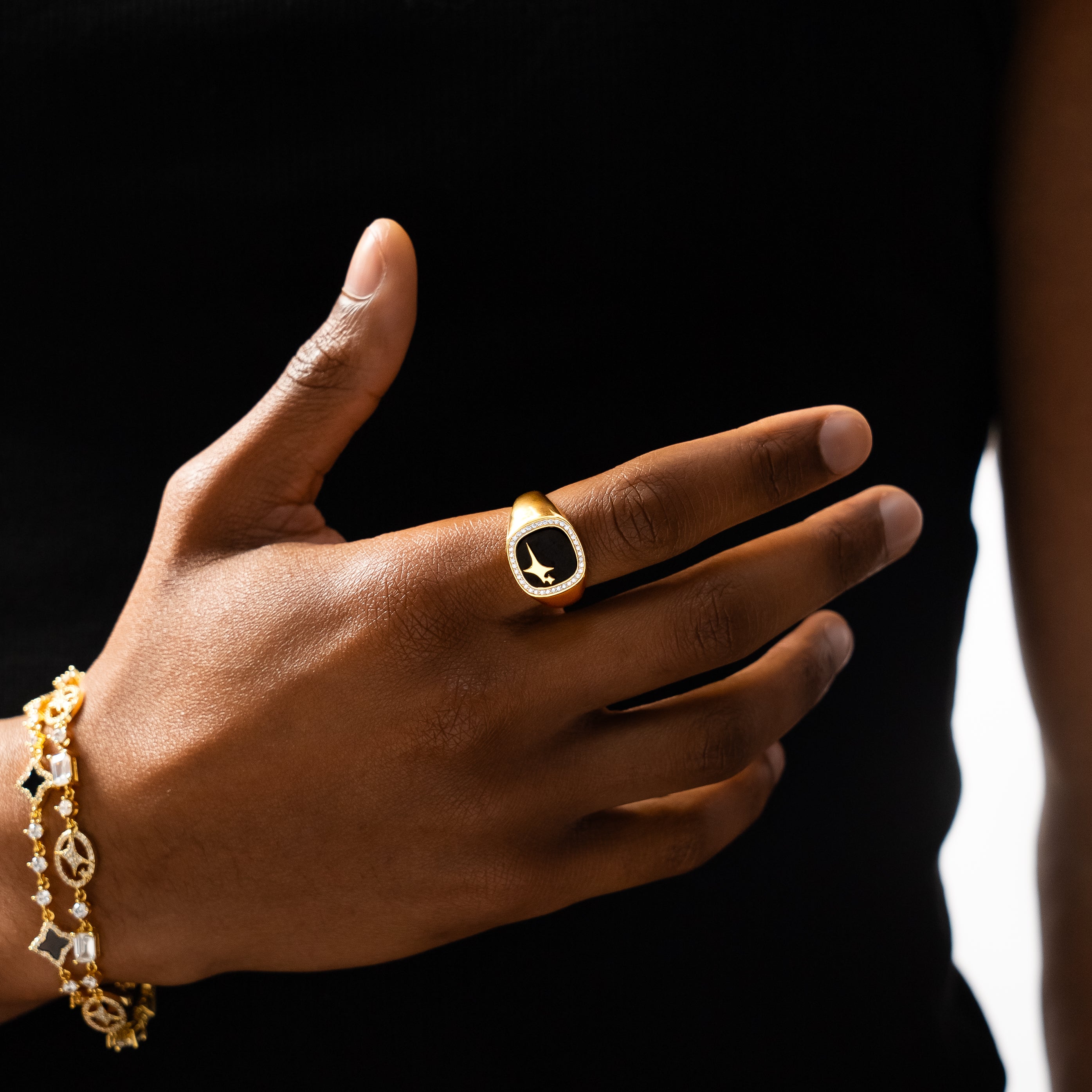 Iced Raw ring Dorée - Motif Noir