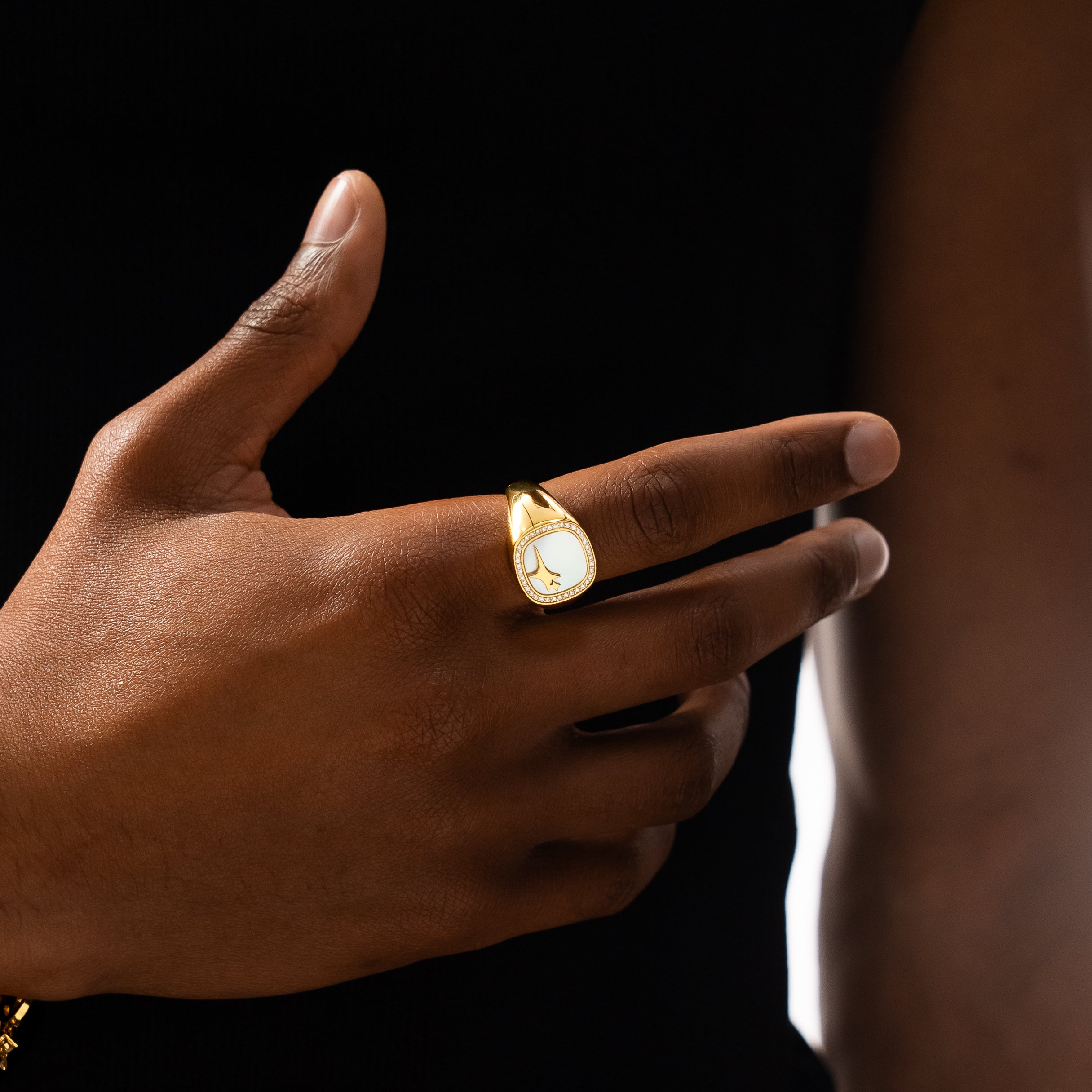 Iced Raw ring Doré - Motif Blanc
