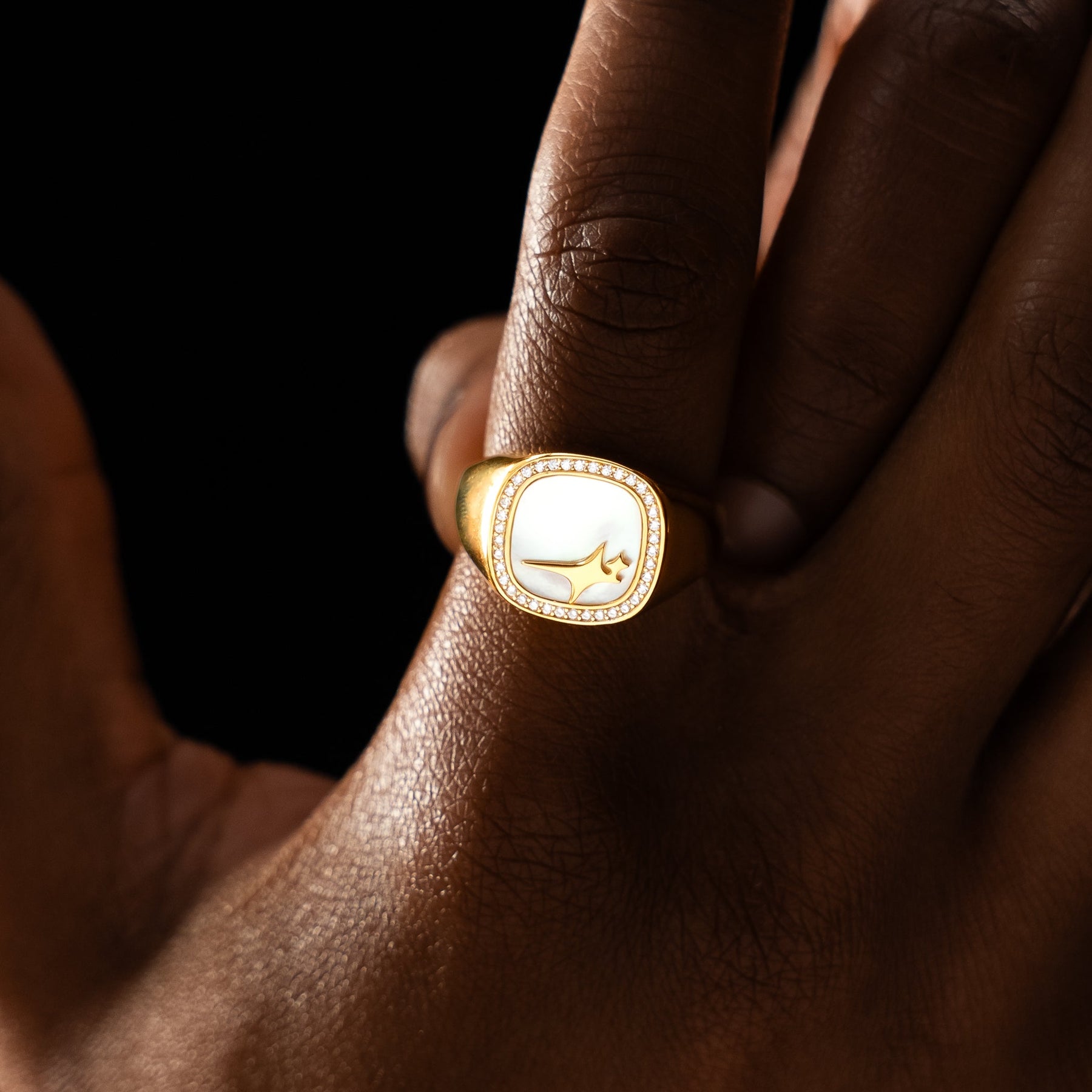 Iced Raw ring Doré - Motif Blanc