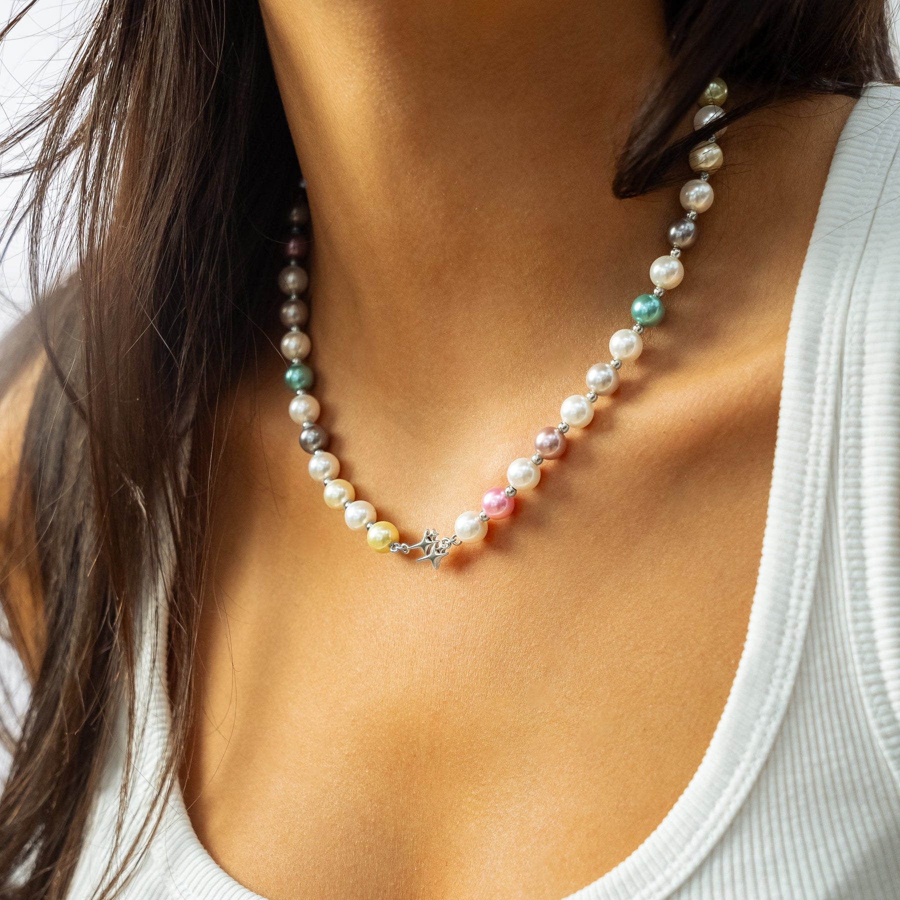 Chaîne Pearl Double Stars Argentée - Multicolore
