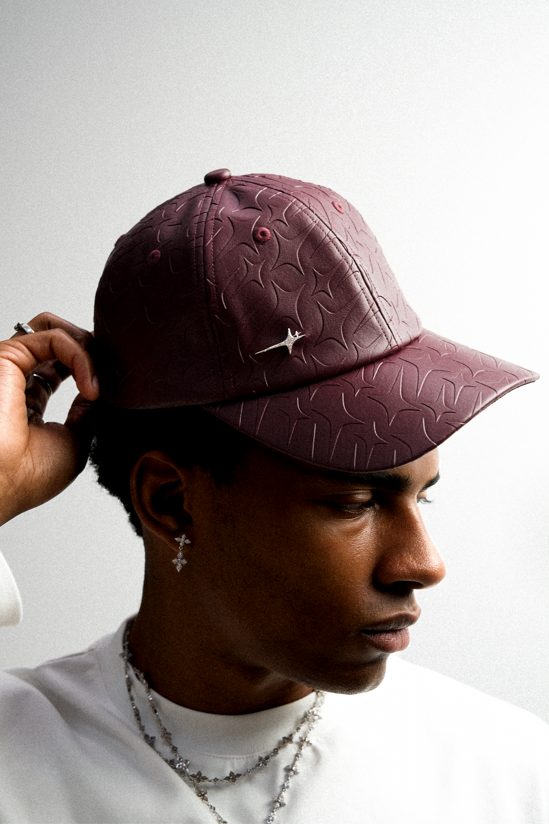 Leather Monogram cap - Bordeaux & Moissanite