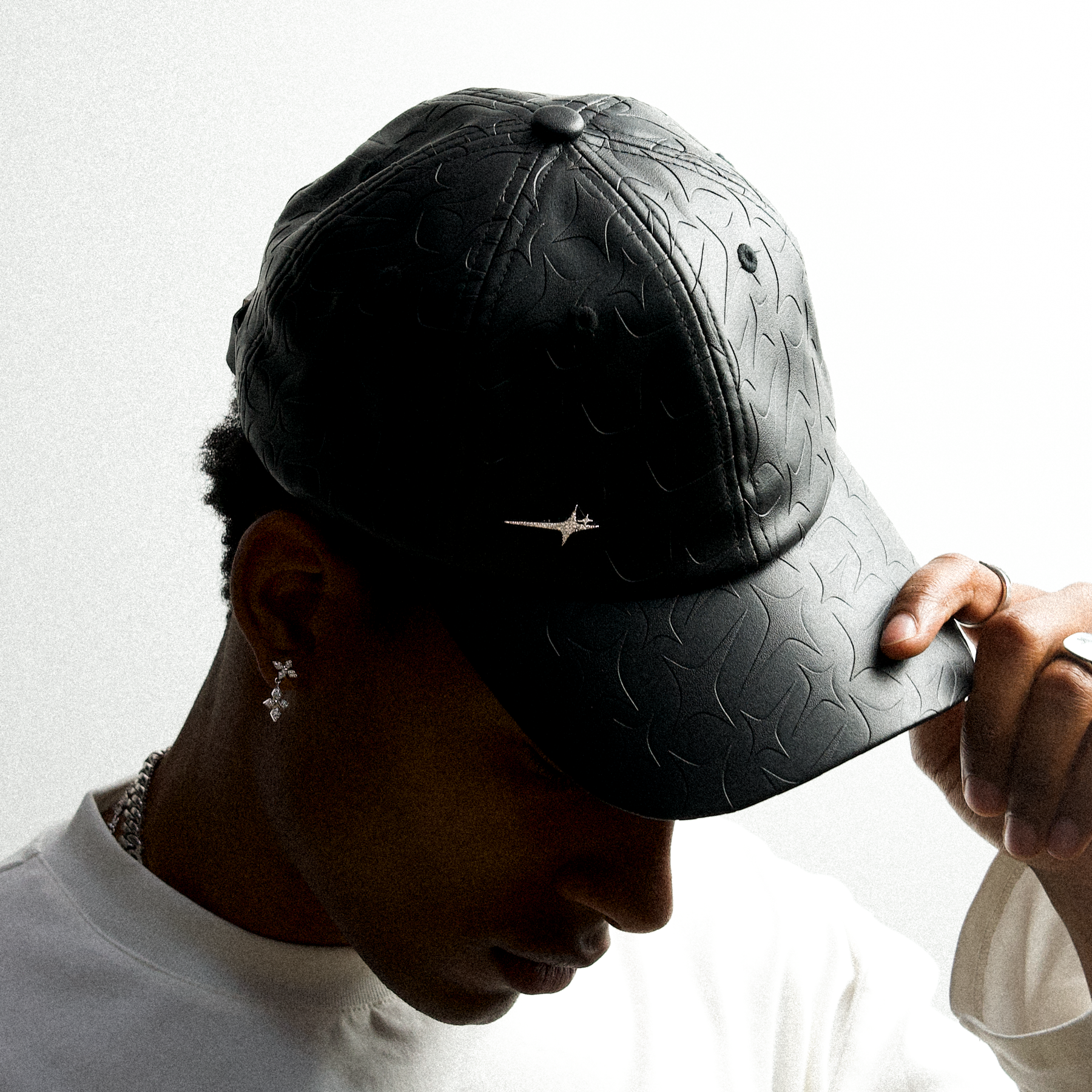 Leather Monogram Cap - Noir & Moissanite